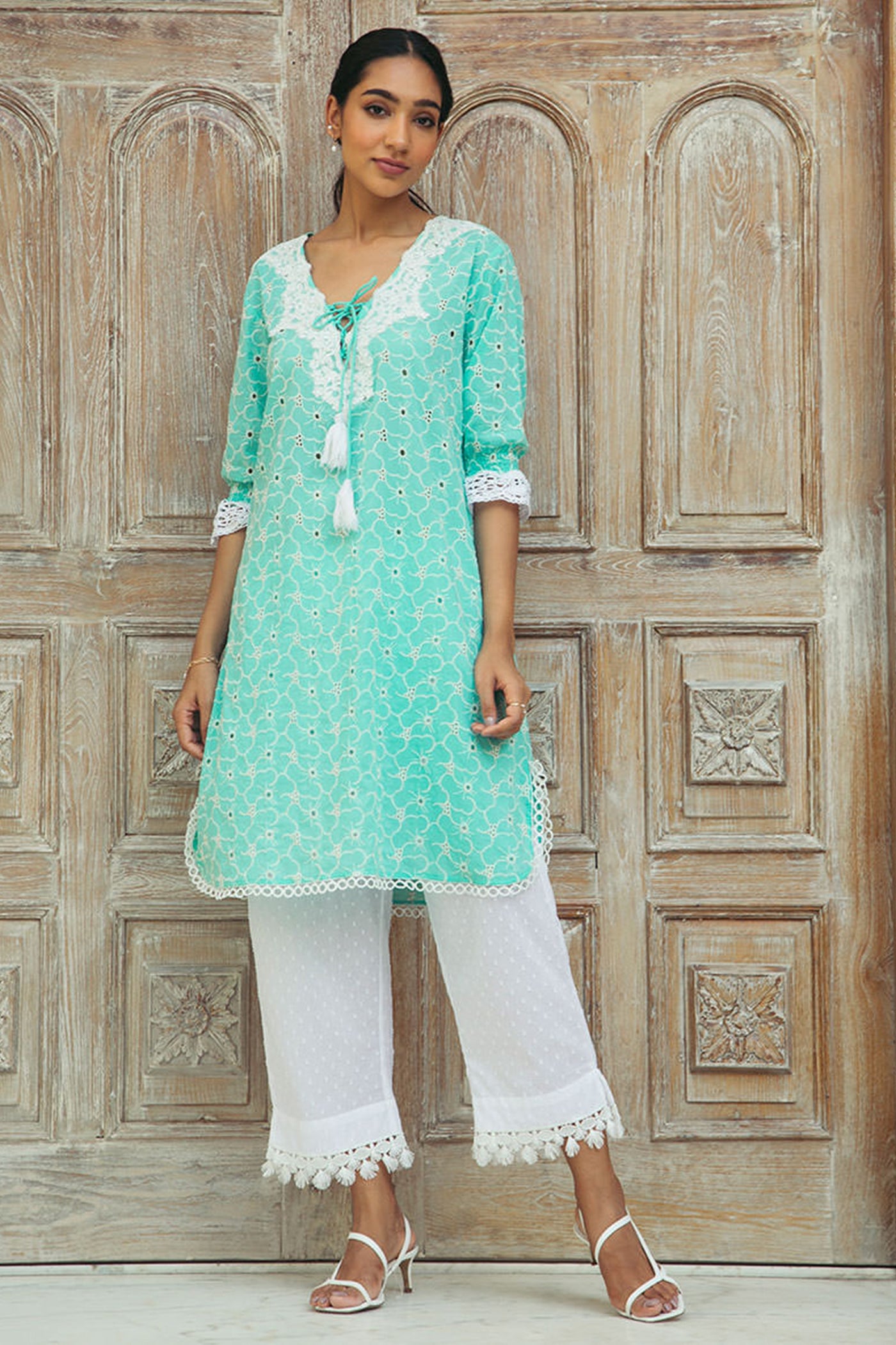 schiffly kurta and pant set