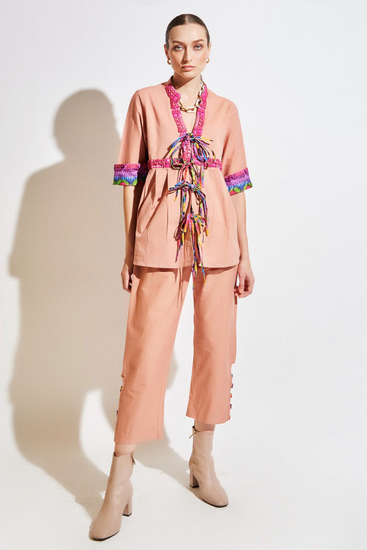 embroidered coord set with facing