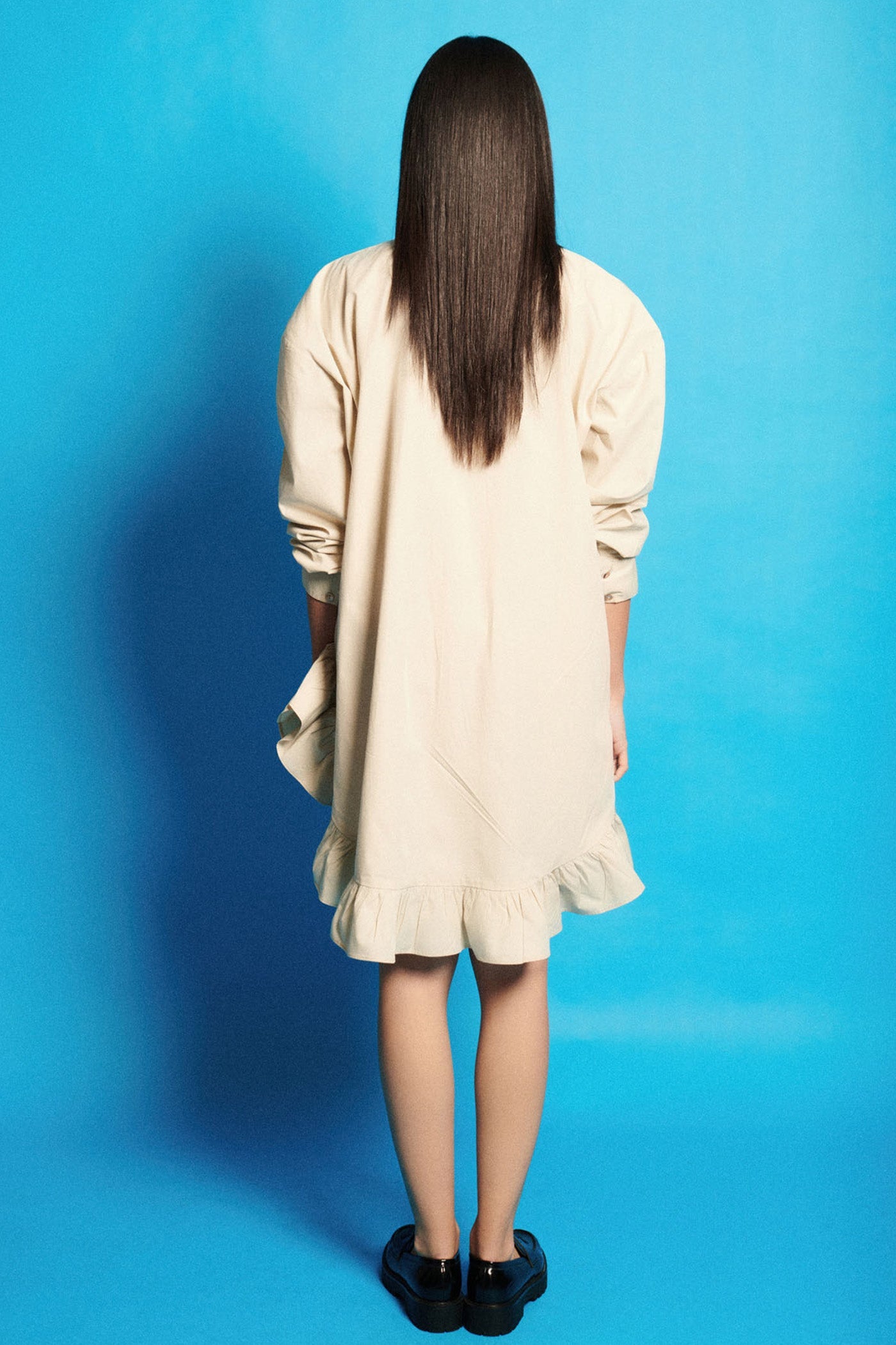 Flower Embroidered Poplin Shirt Dress