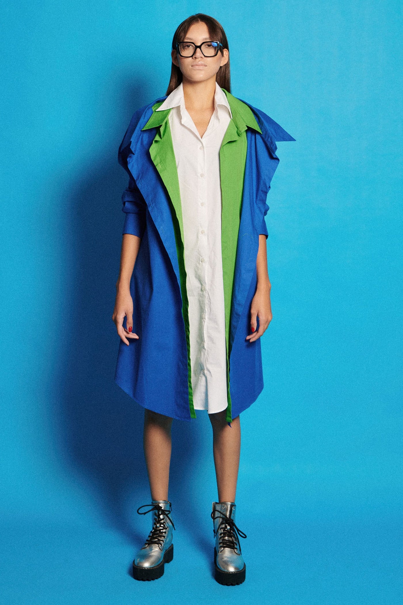 Tricolour Layered Shirt Dress