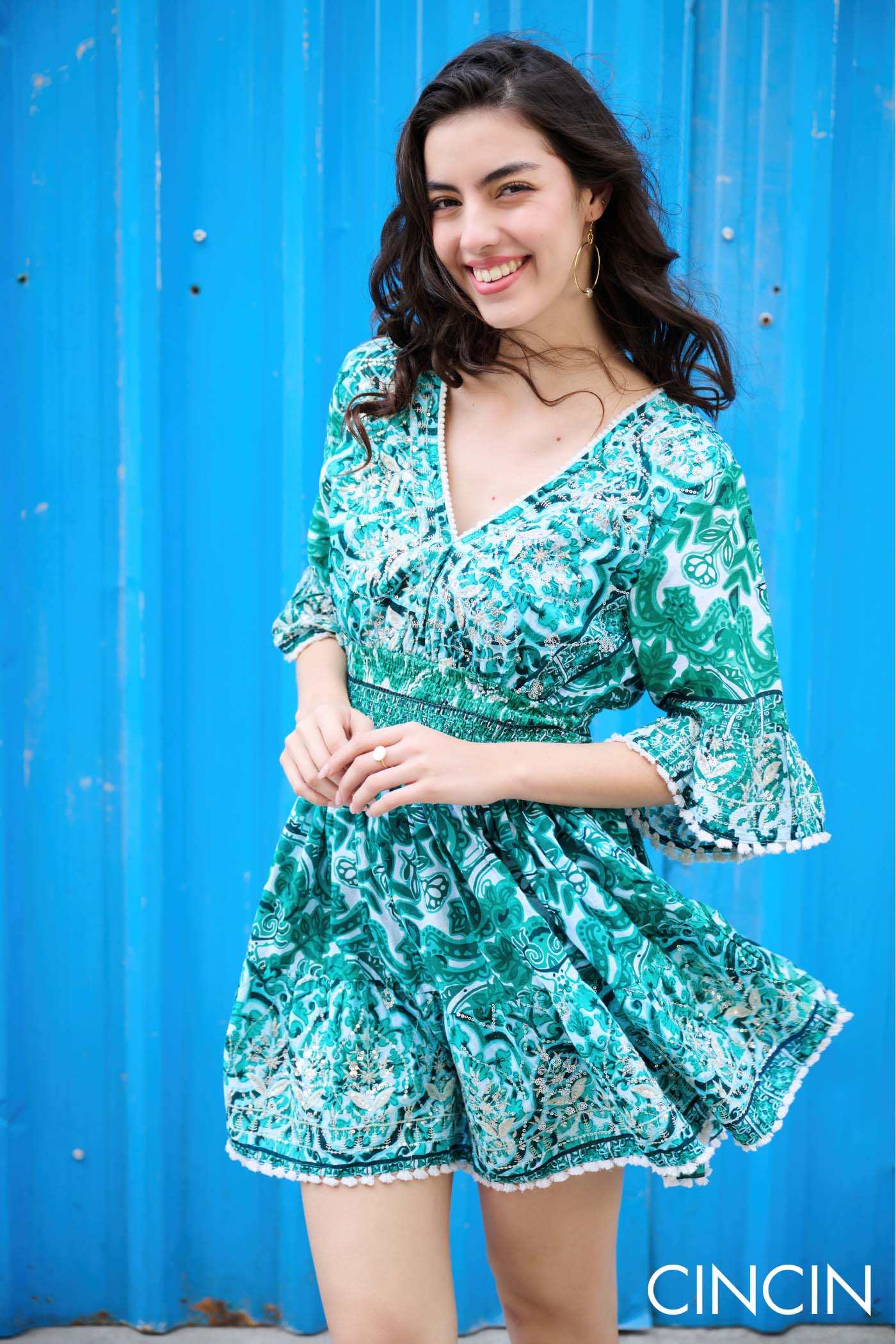 Floral V-Neck Floral Mini Dress