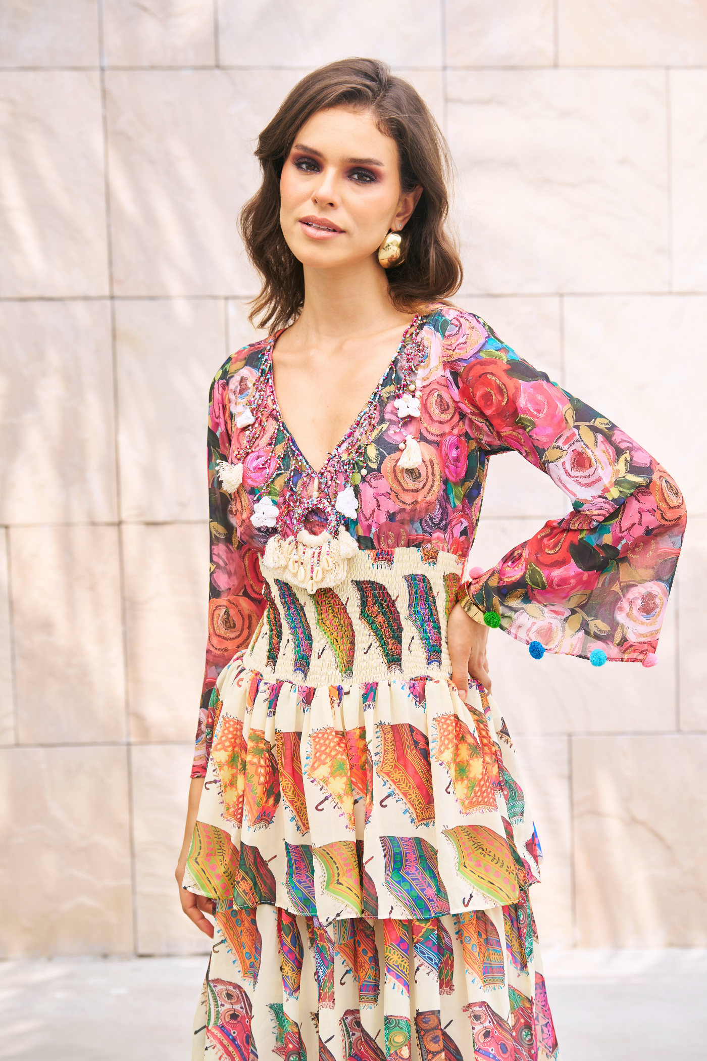 SHRIYA DWIVEDI In Umbrella Printed Tier Maxi Dress