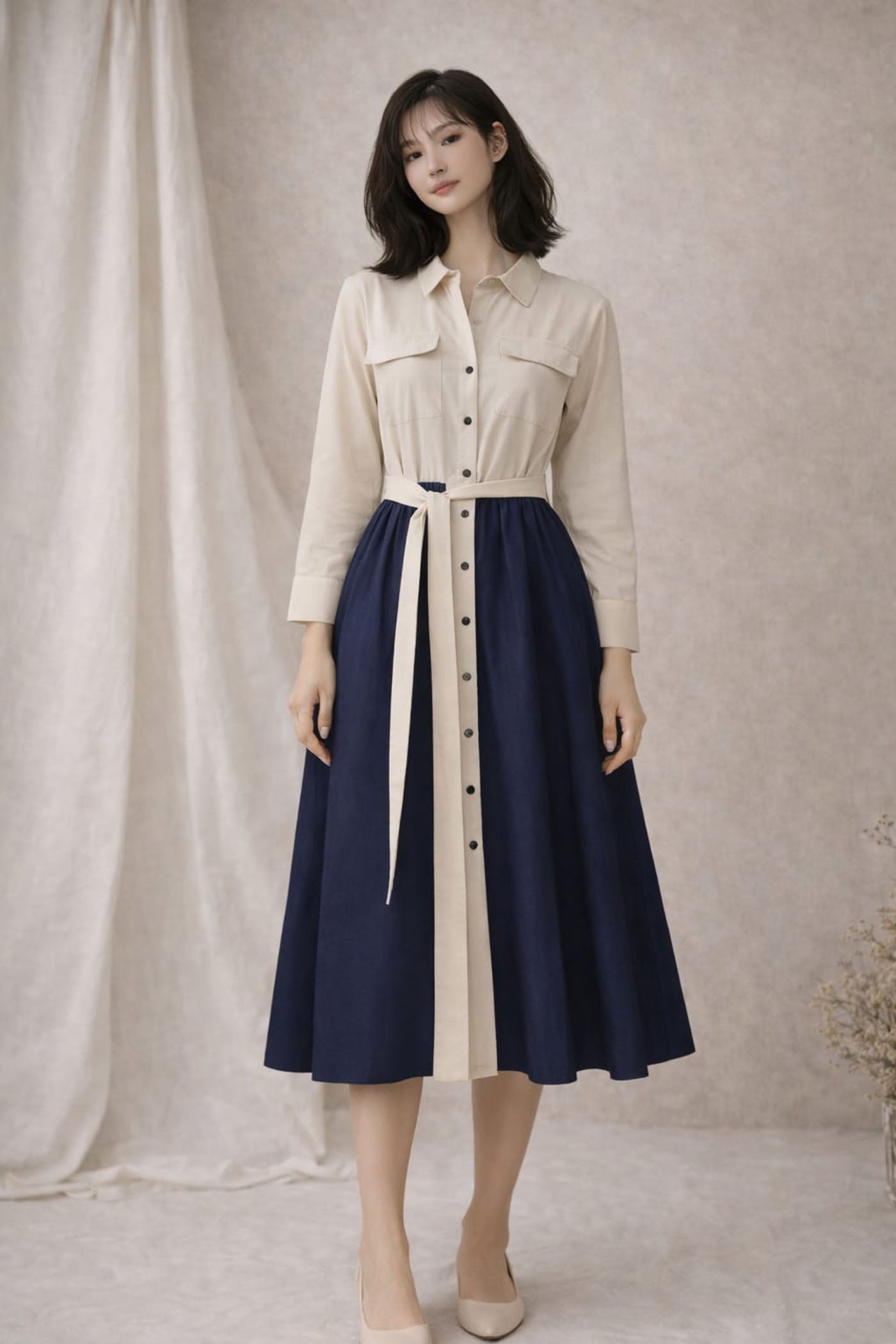 Indigo Belted Shirt Dress