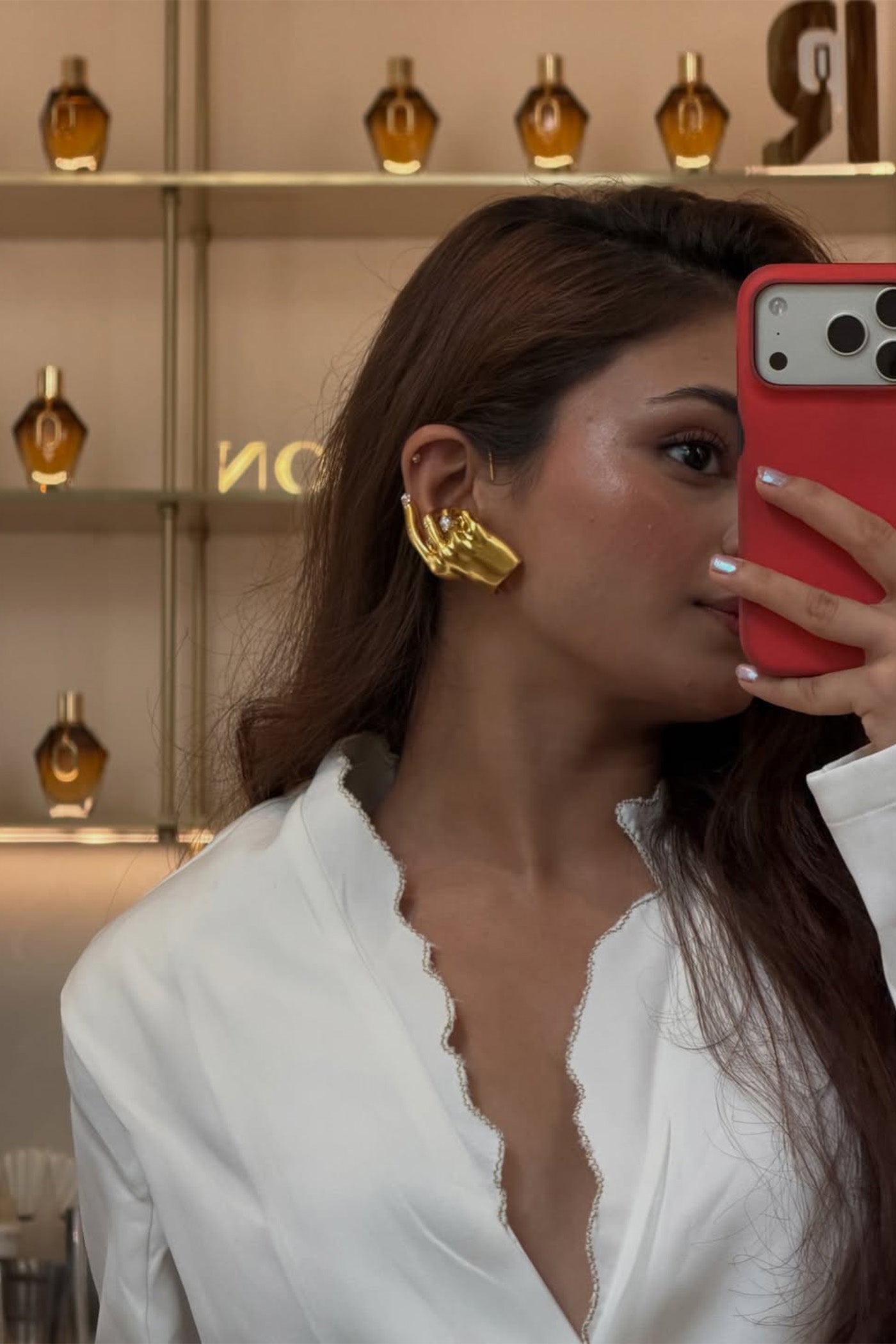 RAJVEE GANDHI In White Embroidered Blazer With Extra Wide Leg Pants