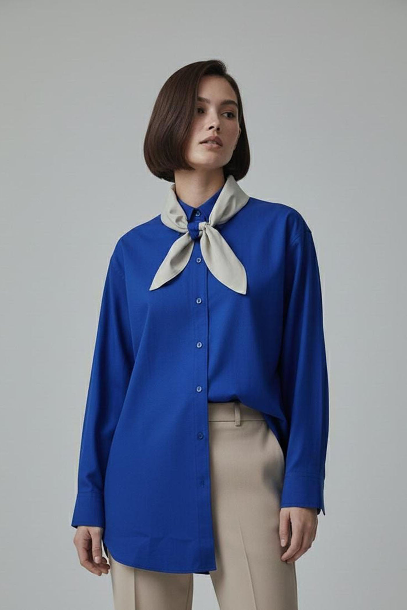 Azure Scarf-Tie Shirt