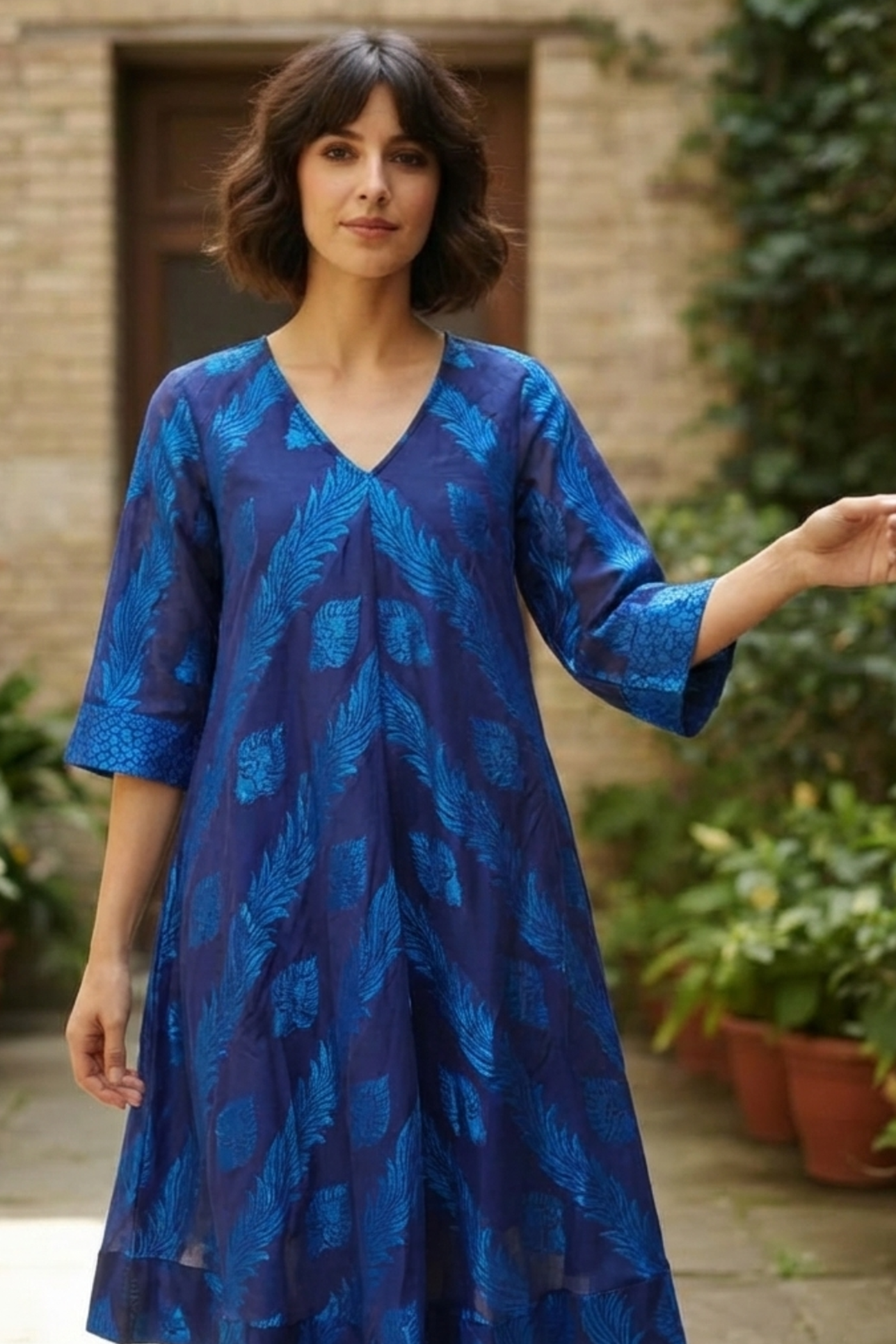 Blue Feather Trapeze Midi