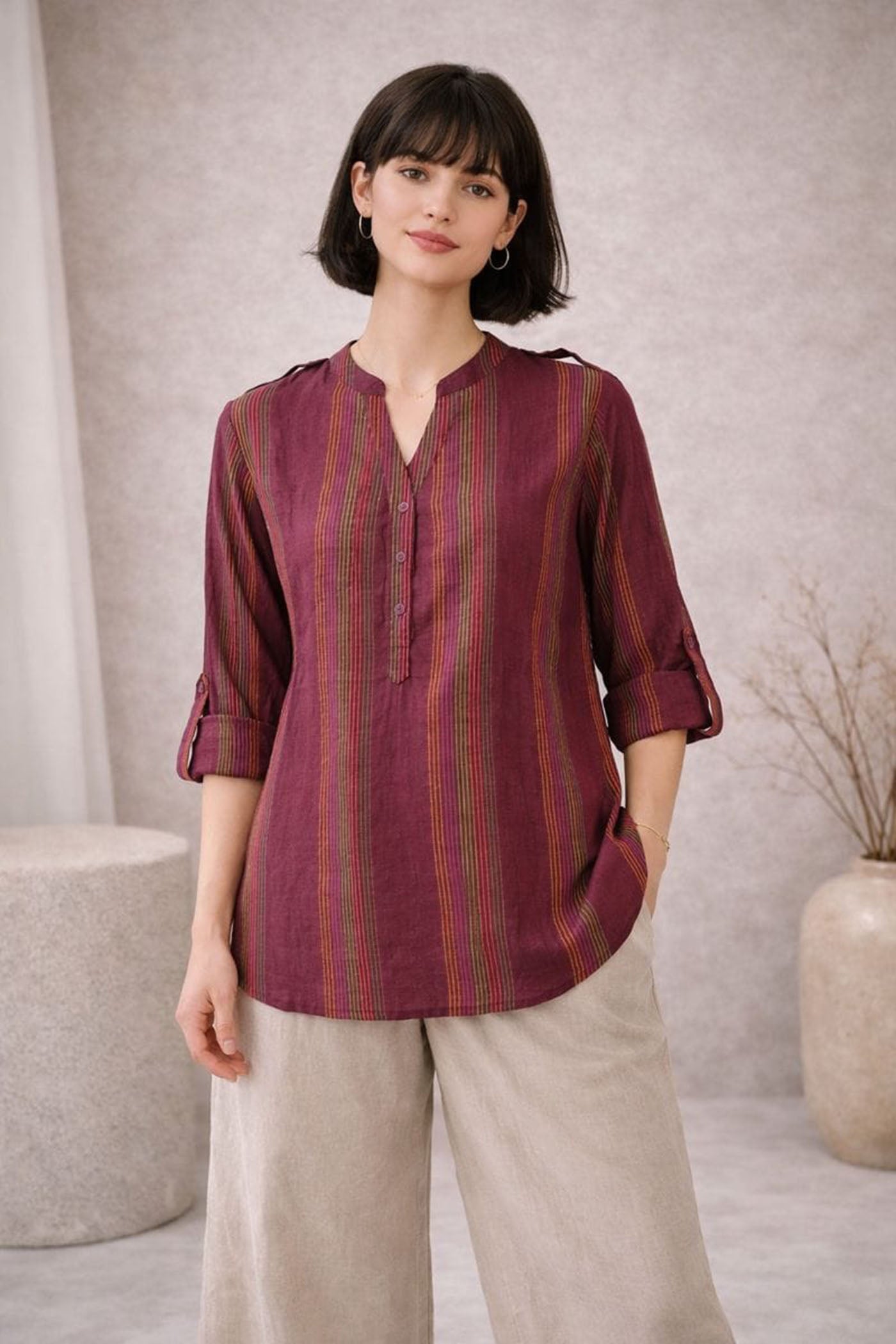 Roll-Tab Sleeve Tunic