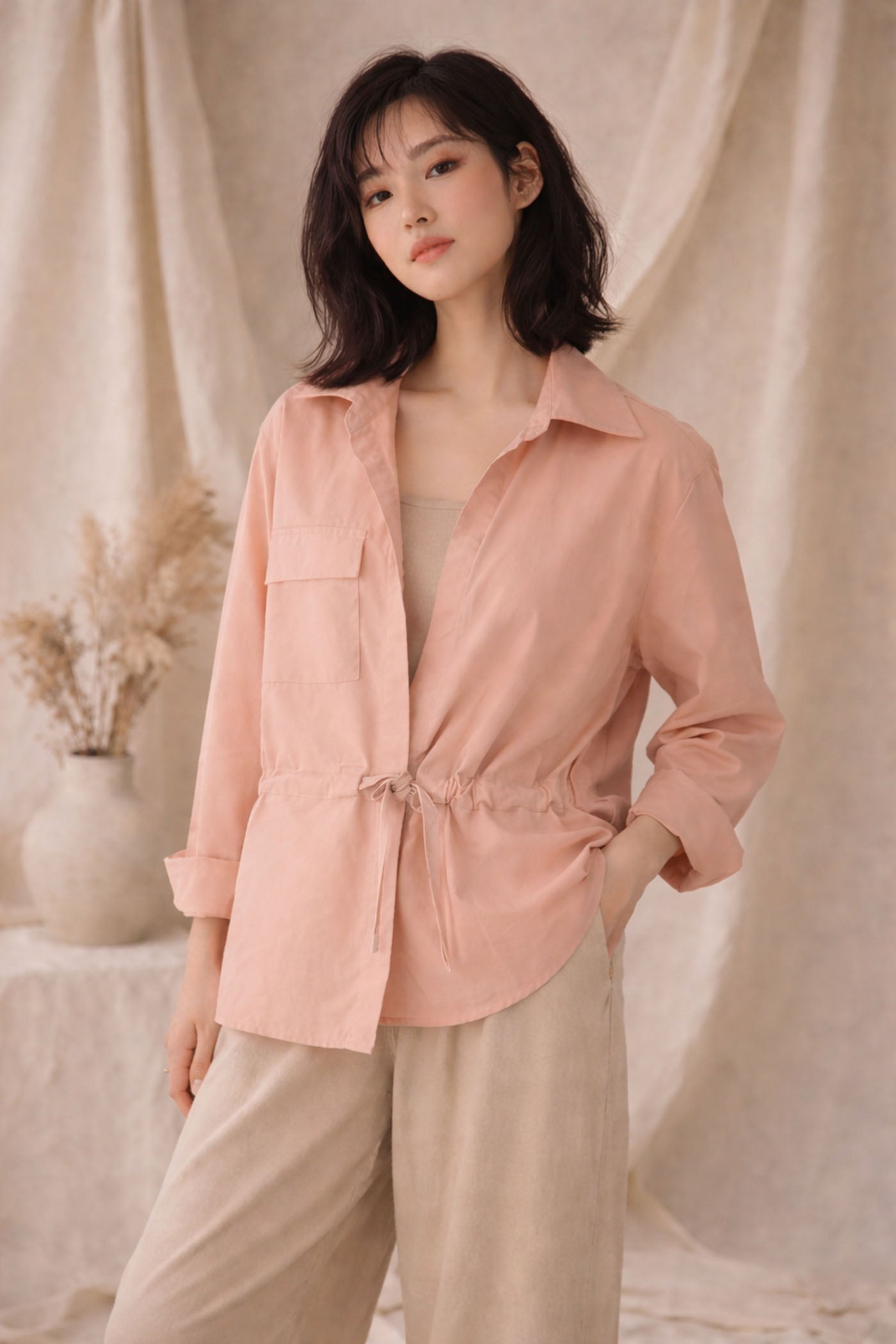 Pastel Peach Tie-Up Shirt