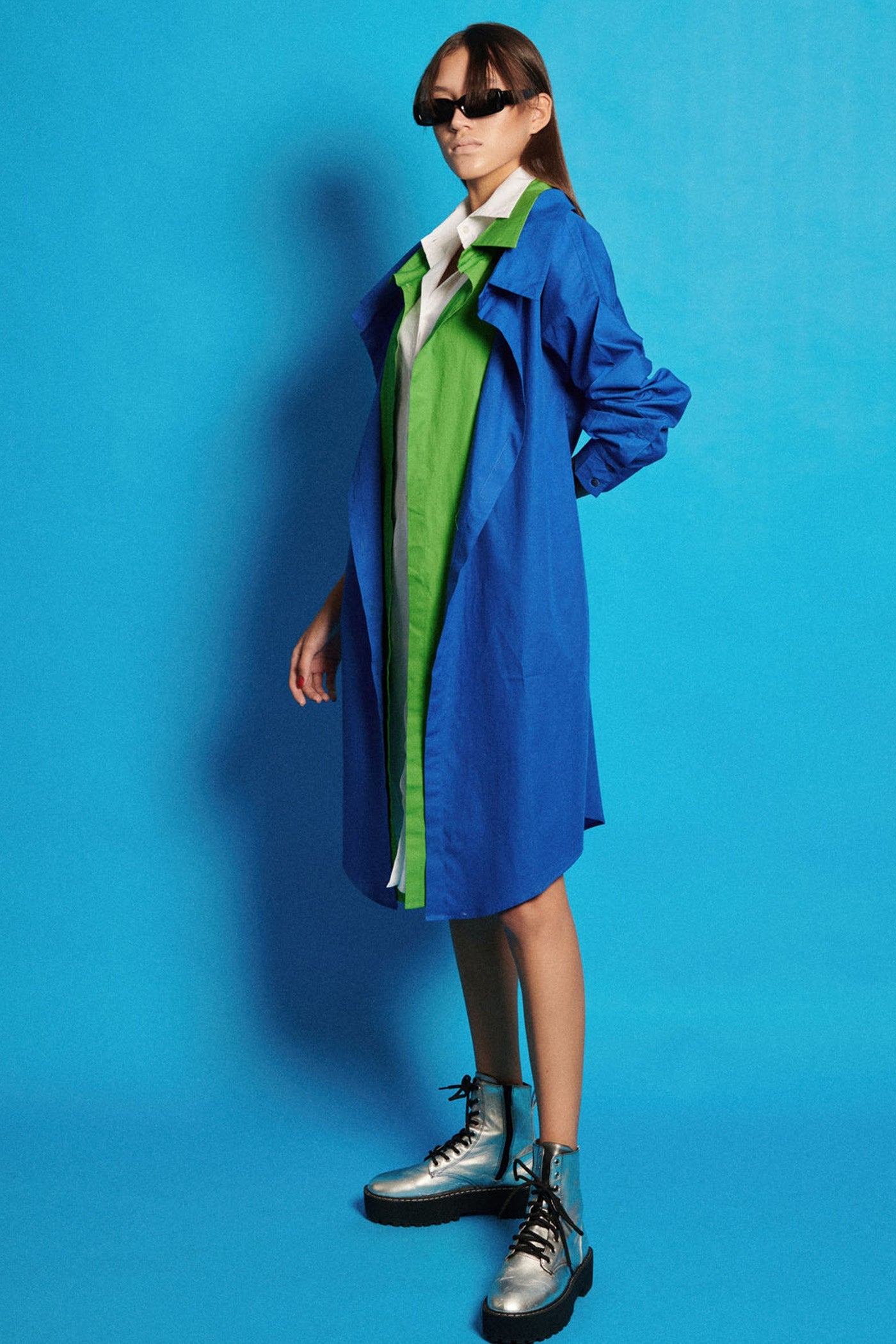 Tricolour Layered Shirt Dress