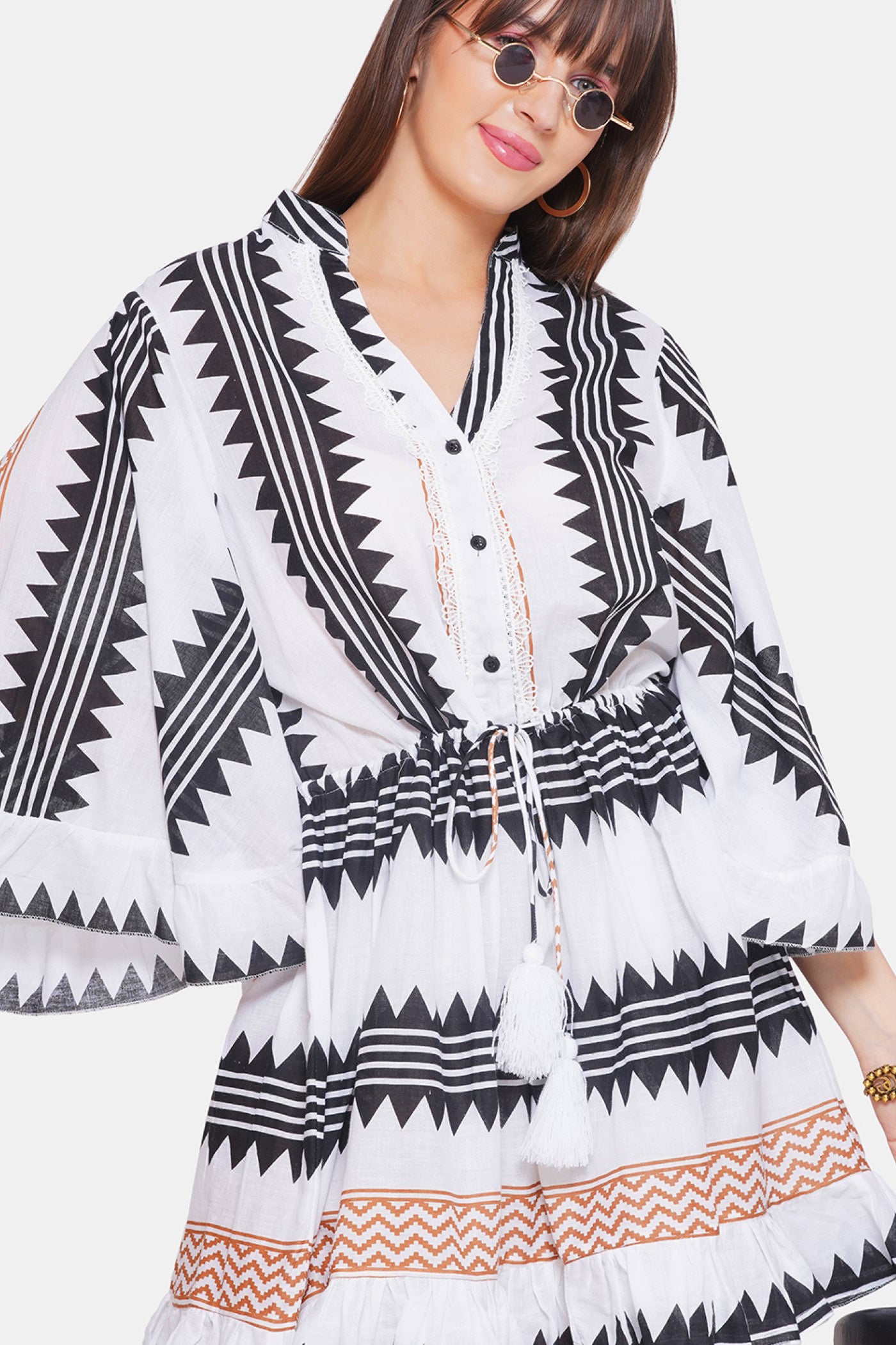 Geometic Print Shirt Short Dress