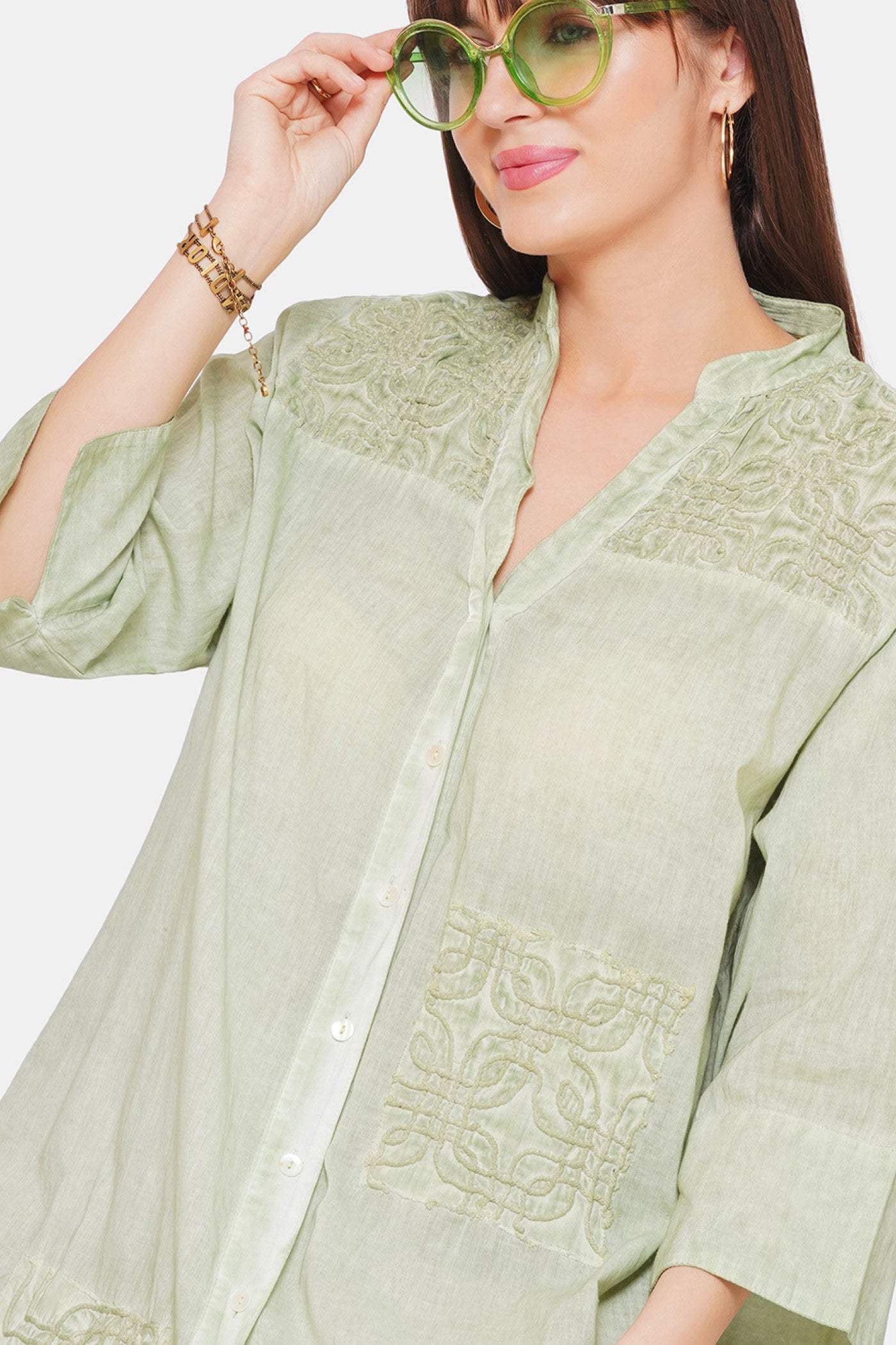 Cord Embroidered Shirt Dress