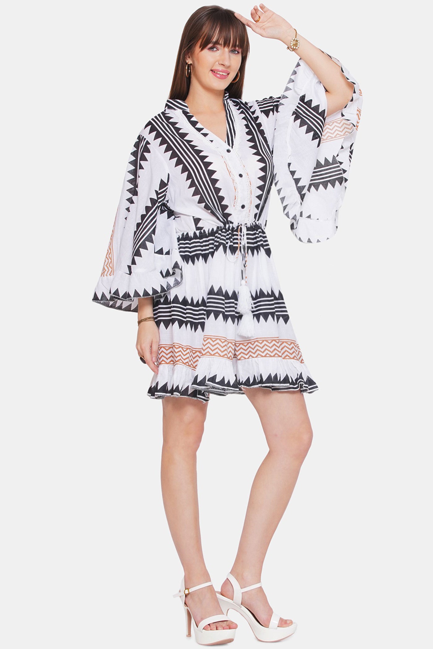 Geometic Print Shirt Short Dress