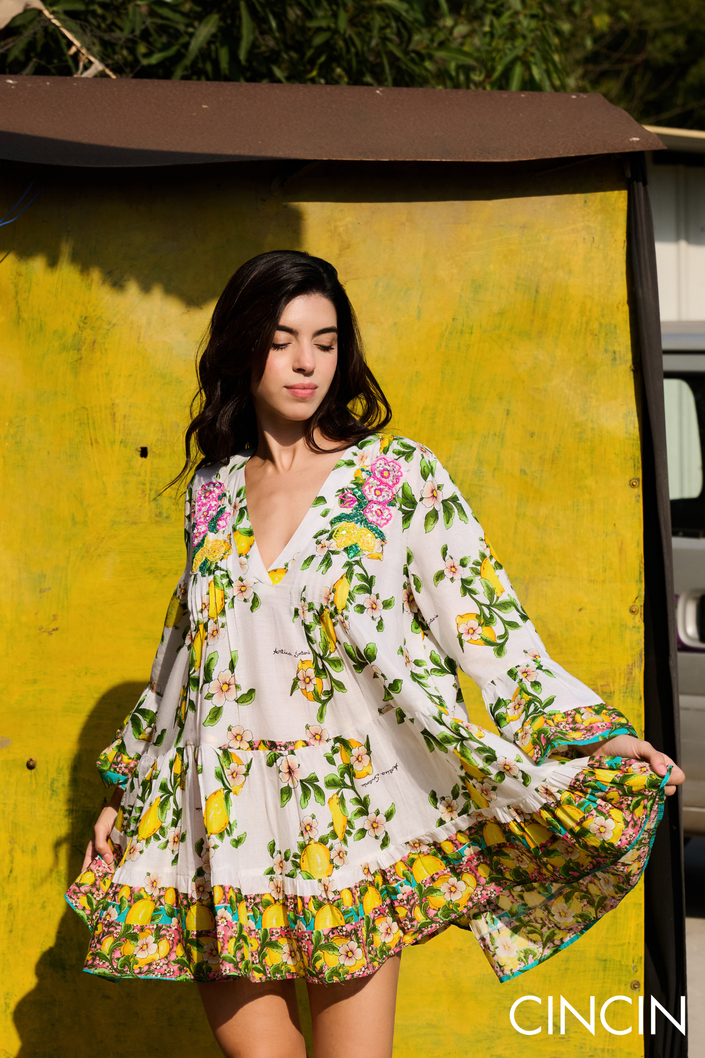 Dipti Dhillion In Limone Luxe Mini Dress