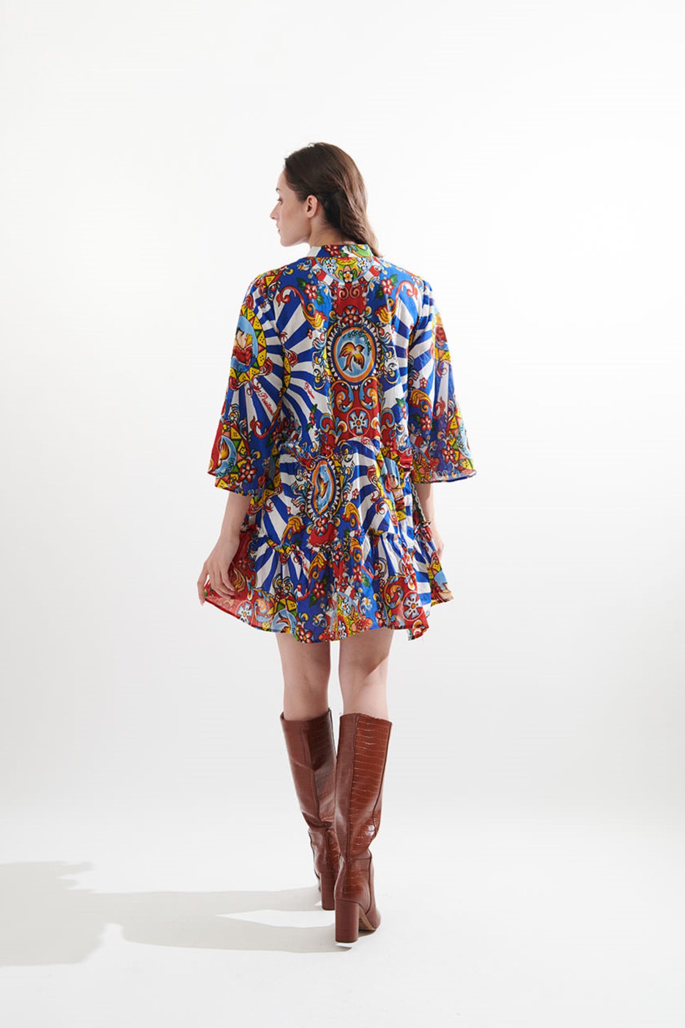 mandarin collar printed shirt dress