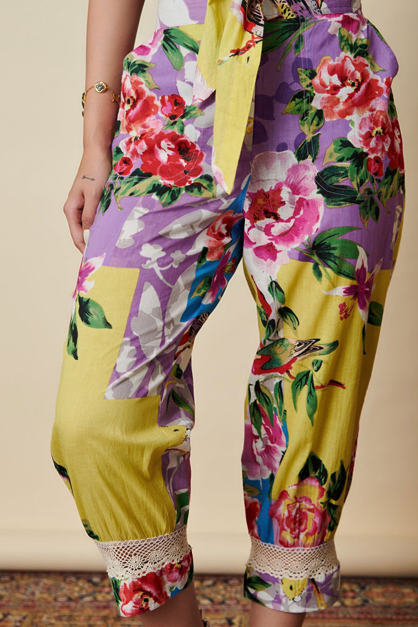 embroidered crop top with pants set