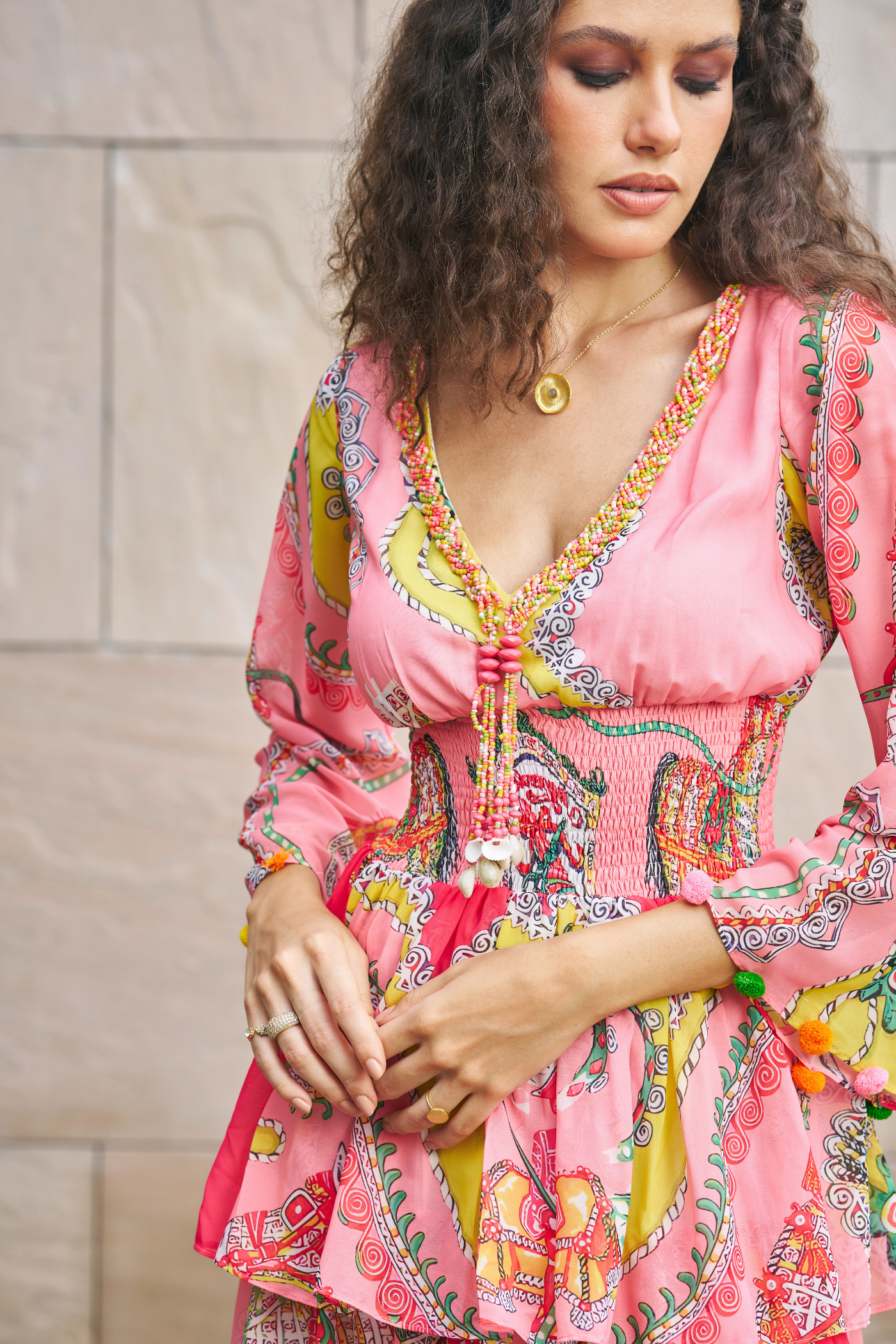 Shiwangi Vijaywargiya Khurana In Peach Printed 4 Tier Maxi Dress