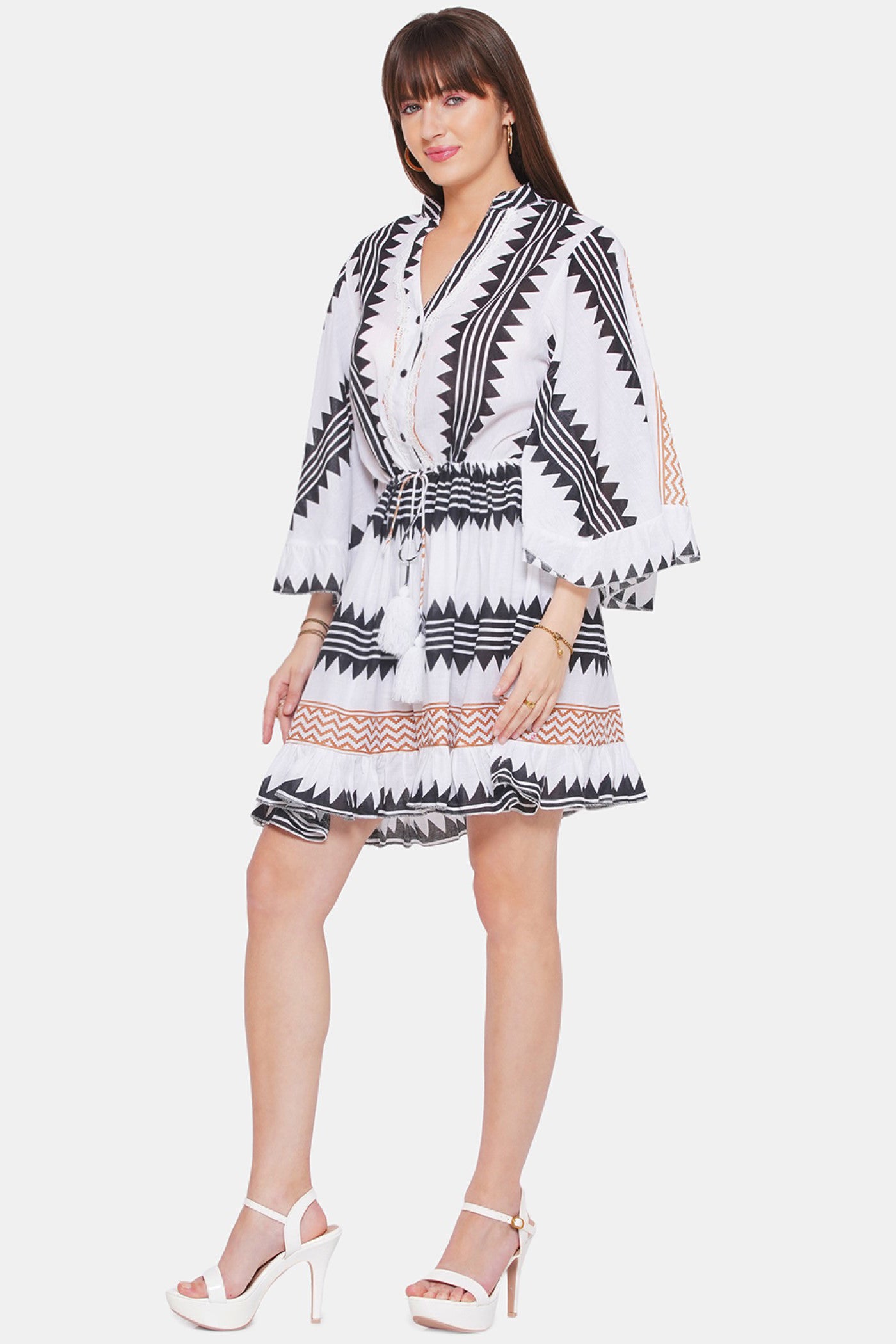Geometic Print Shirt Short Dress