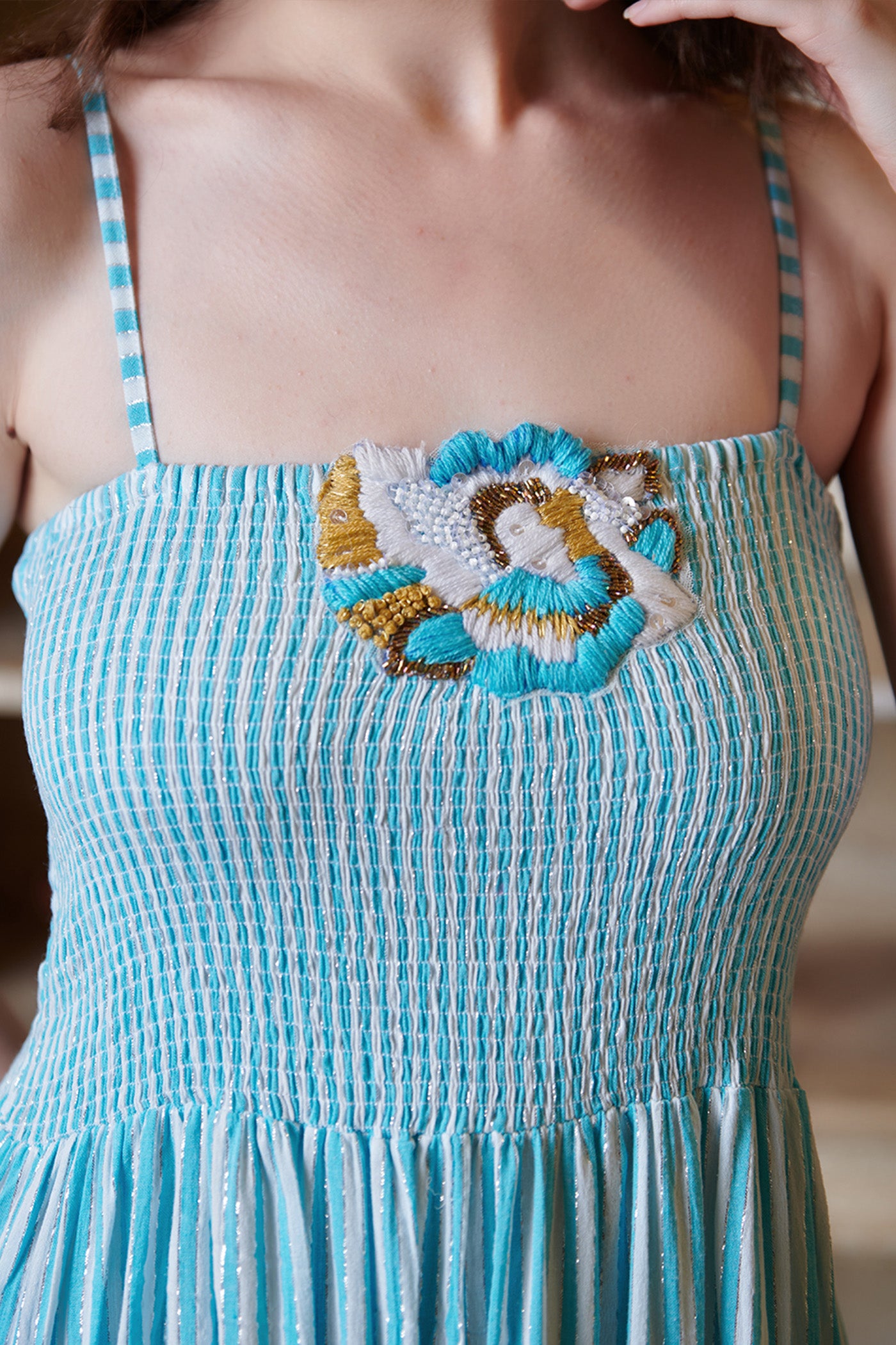 Gurneet Virdi In Pastel Smocking Tier Maxi Dress