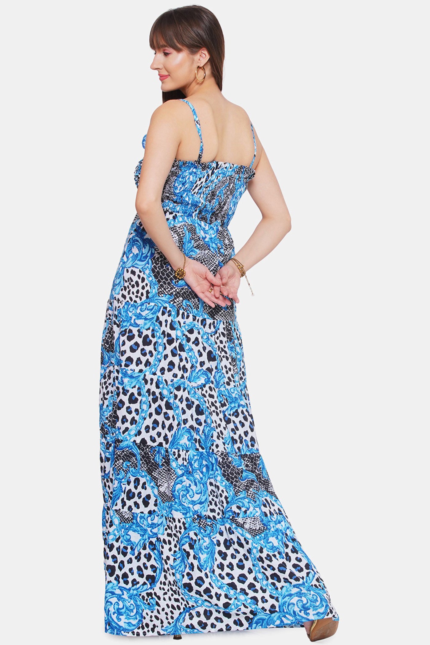 Blue Printed Tier Dress