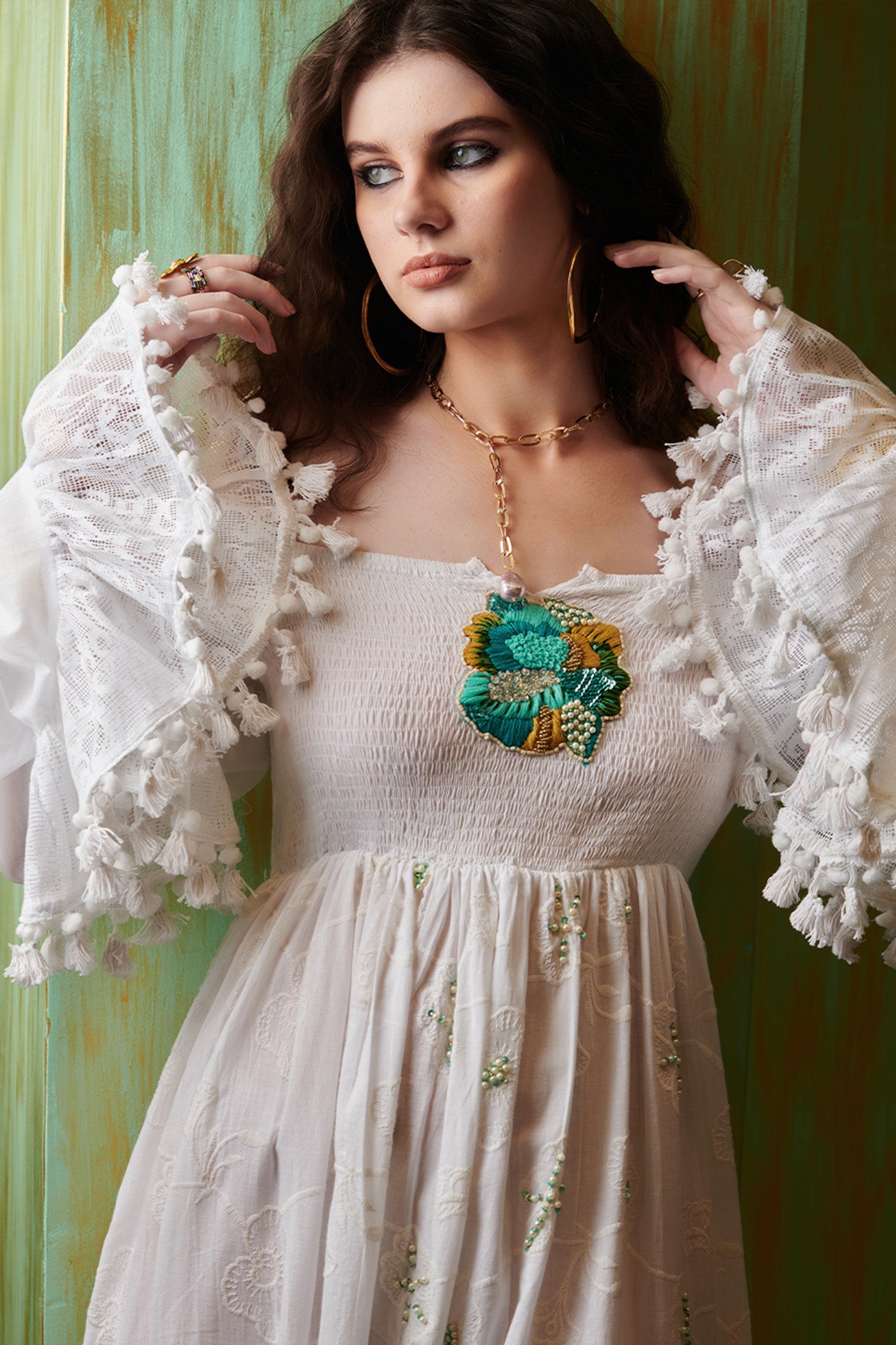 Creme A Line Square Neck Mini Dress