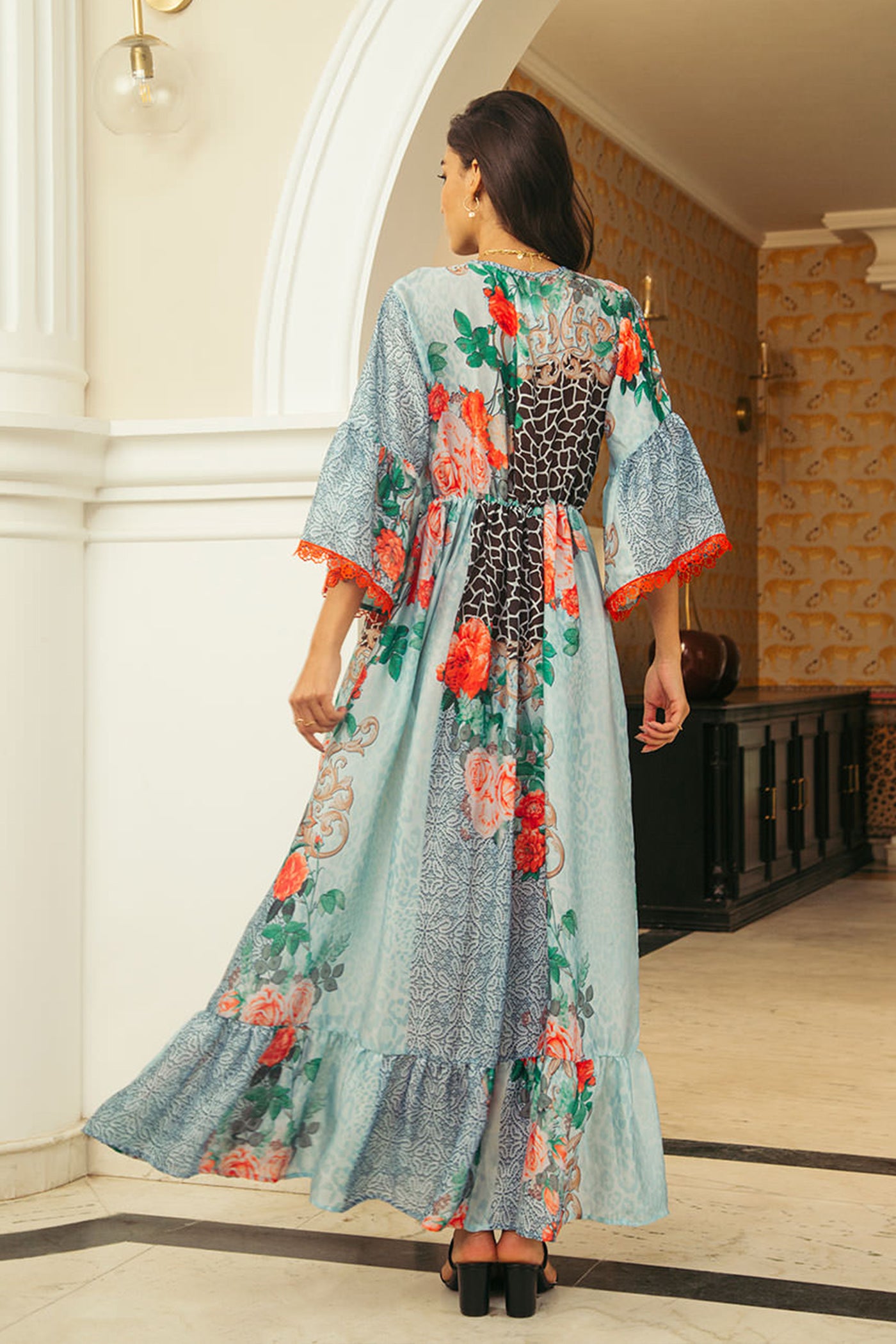 maxi dress with embroidered neck
