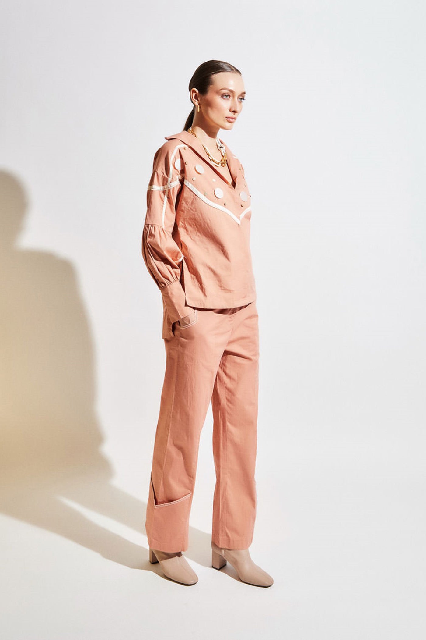 dusty pink embroided shirt set