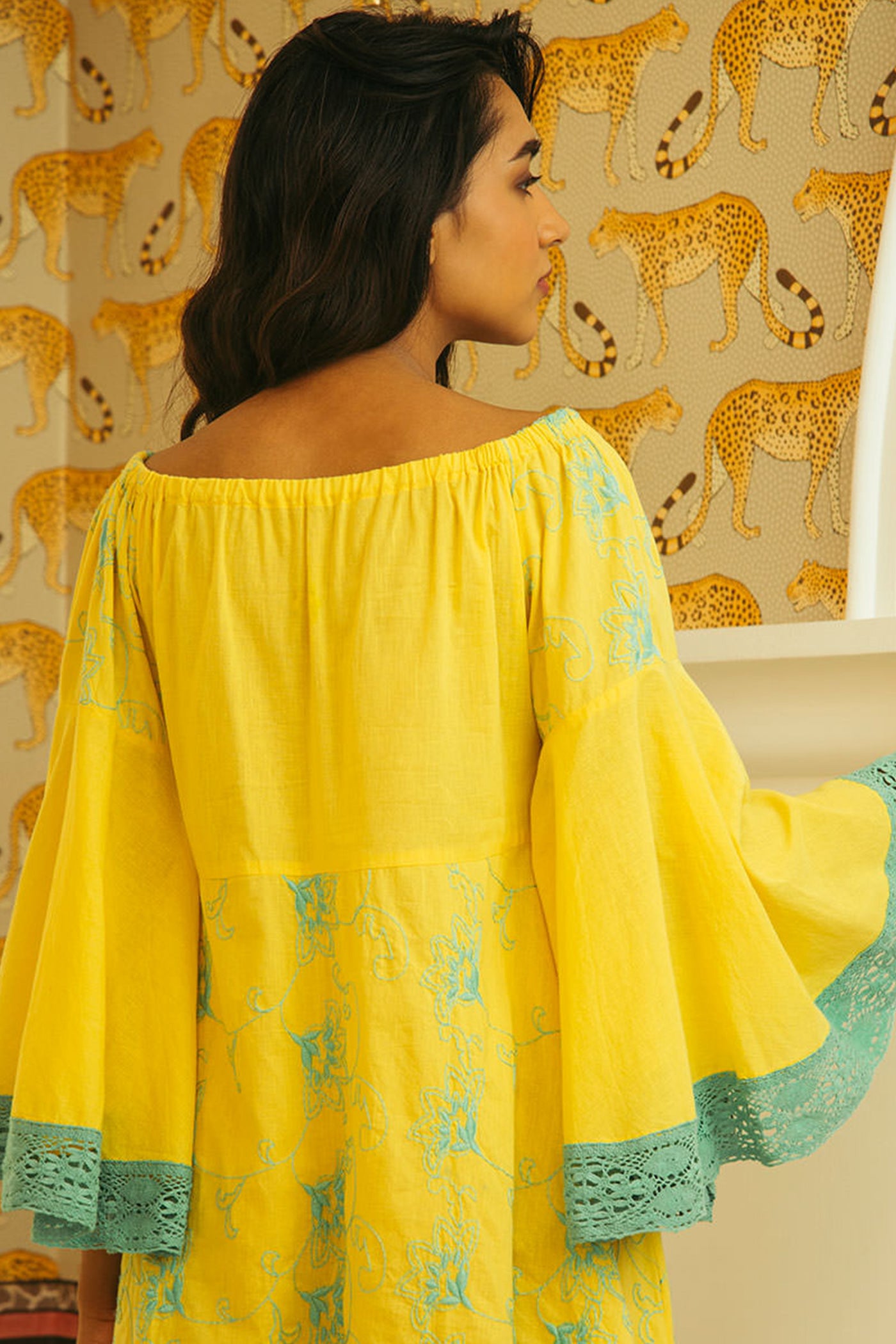off shoulder bell sleeves mini dress