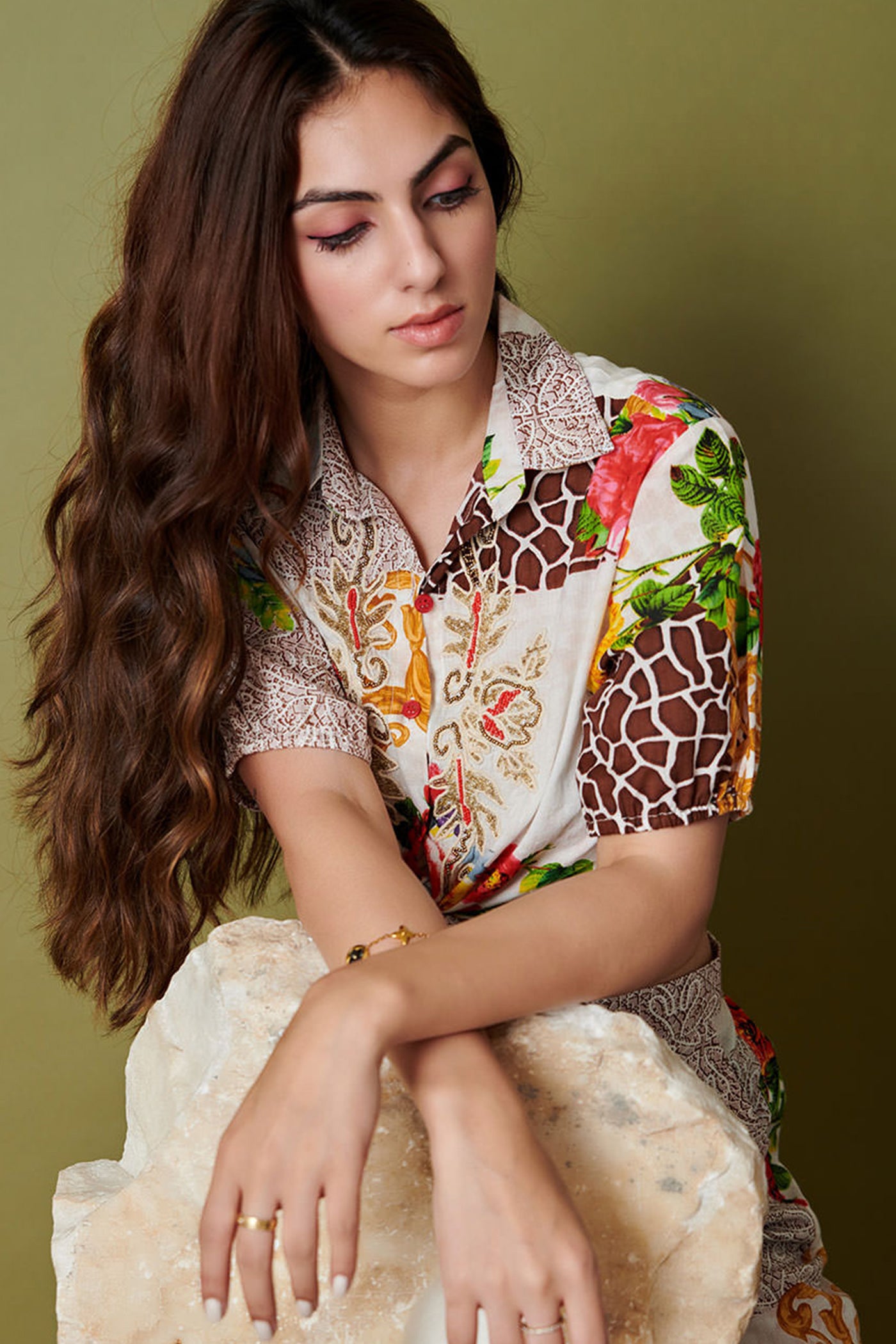 printed tie up shirt with pant set