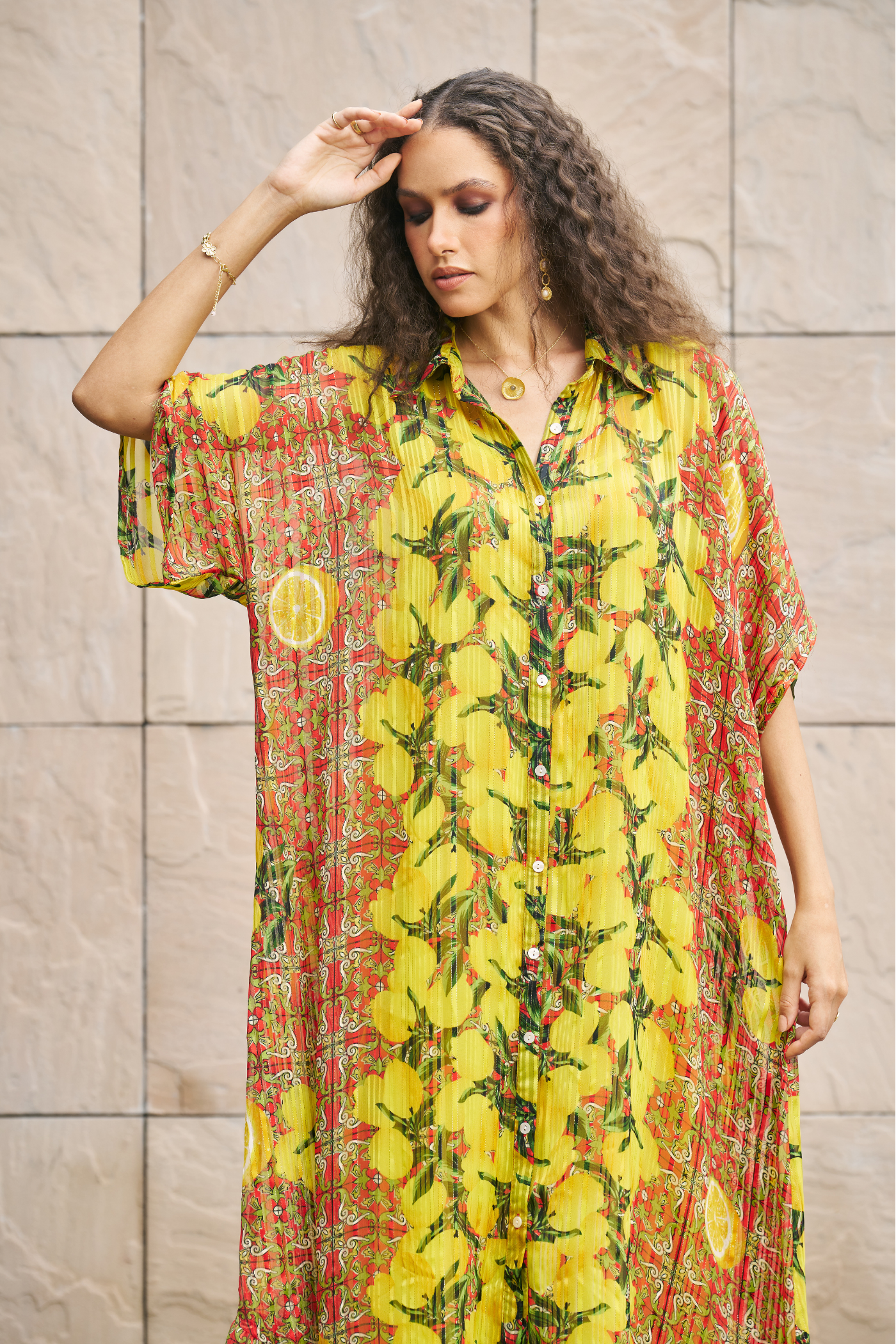 Citrus Breeze Maxi Shirt Dress