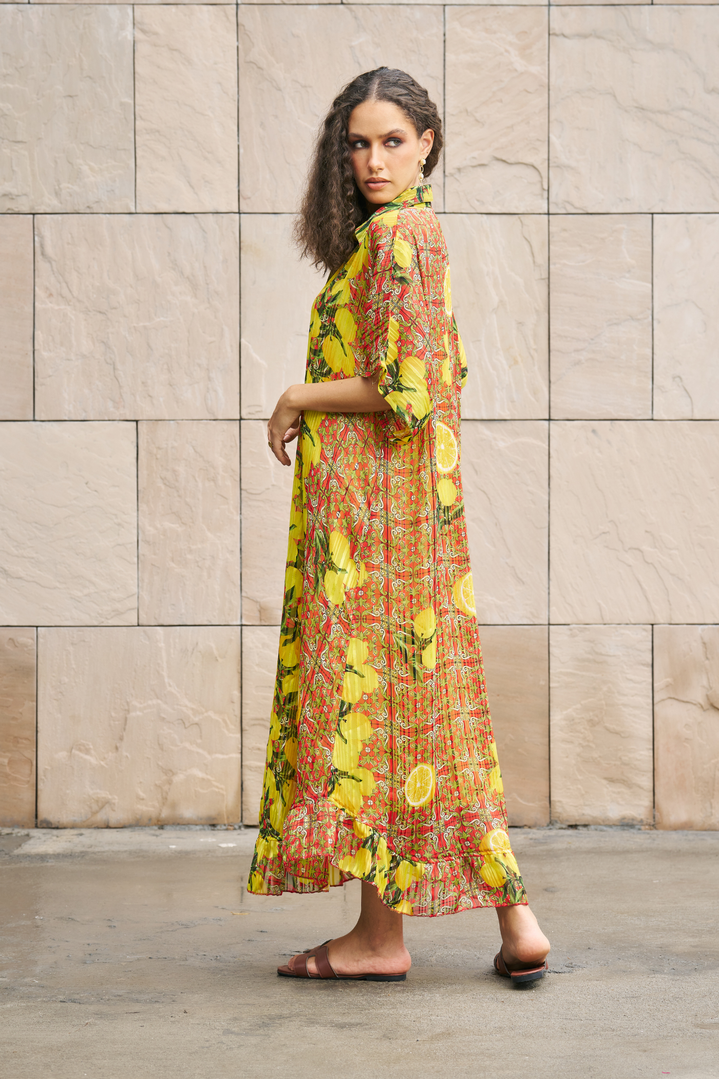 Citrus Breeze Maxi Shirt Dress