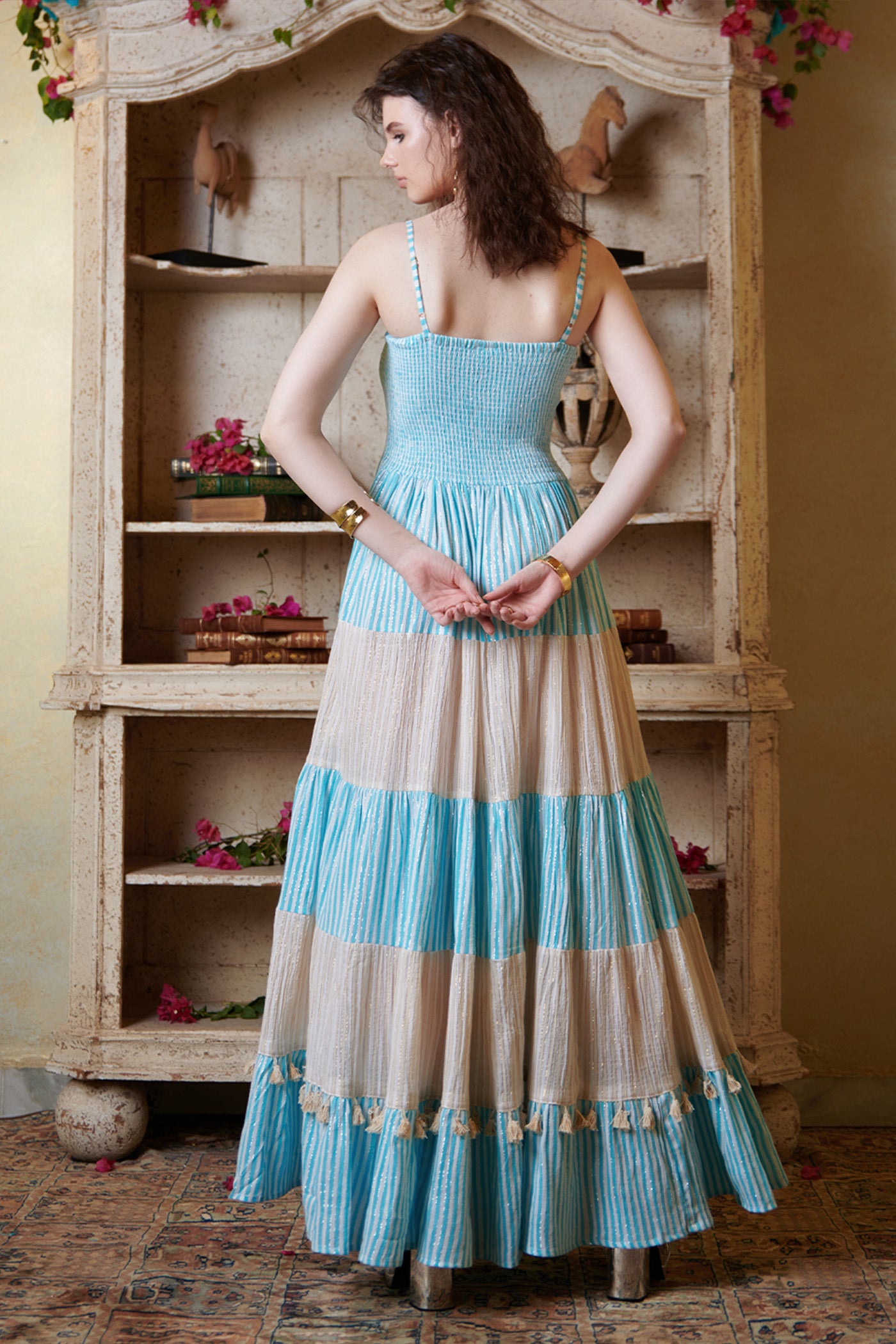 Gurneet Virdi In Pastel Smocking Tier Maxi Dress