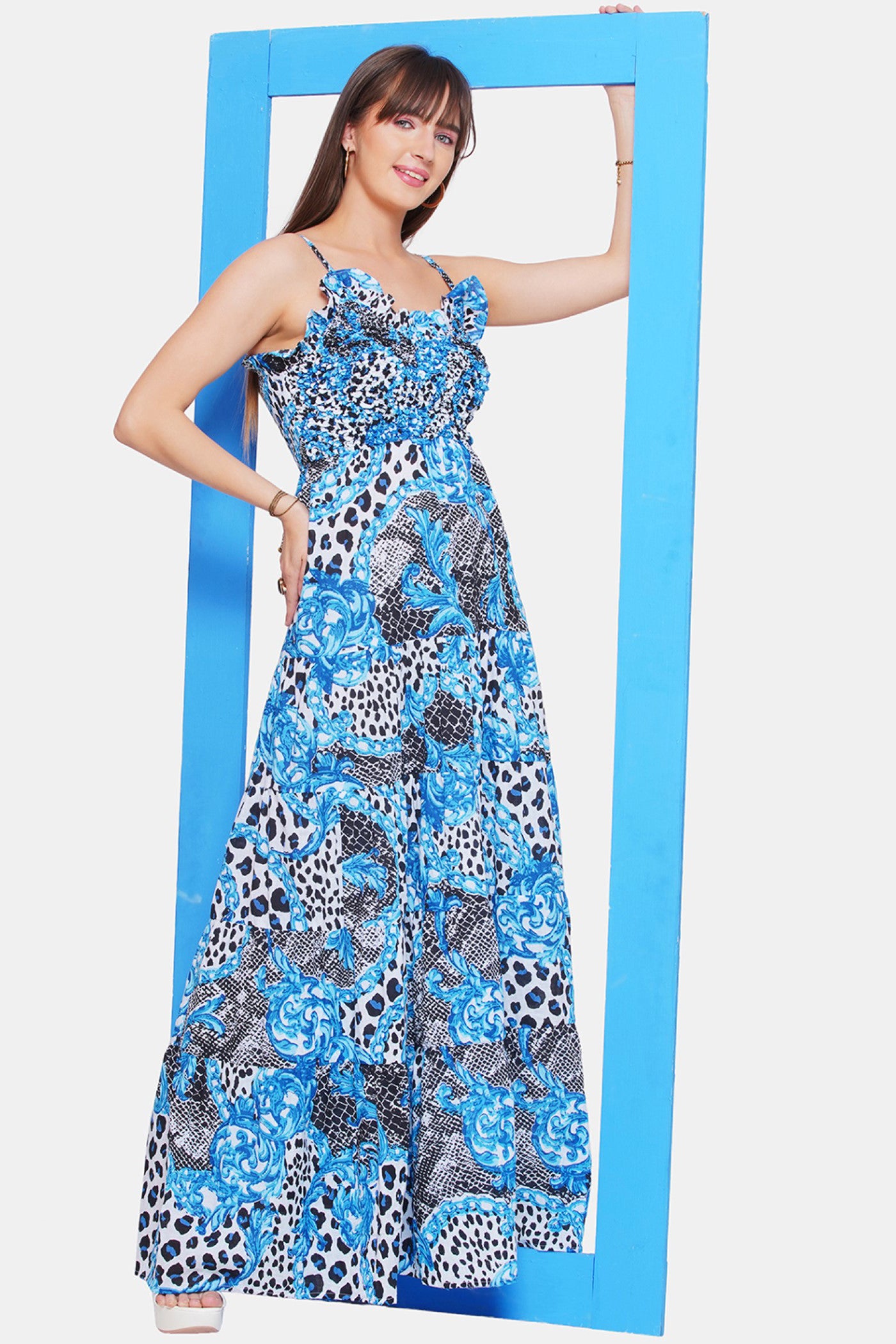 Blue Printed Tier Dress