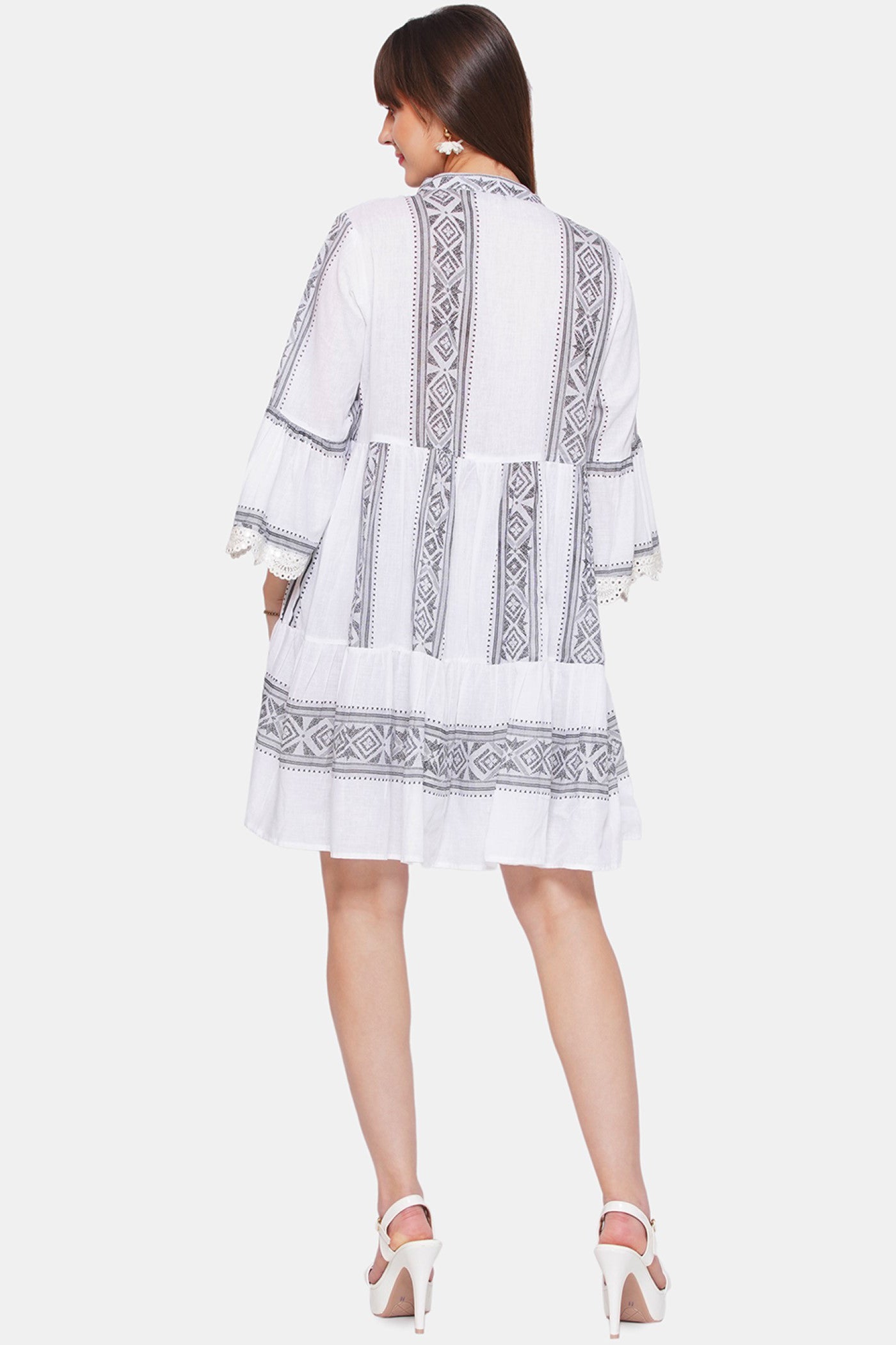 Bell Sleeved White Short Dress