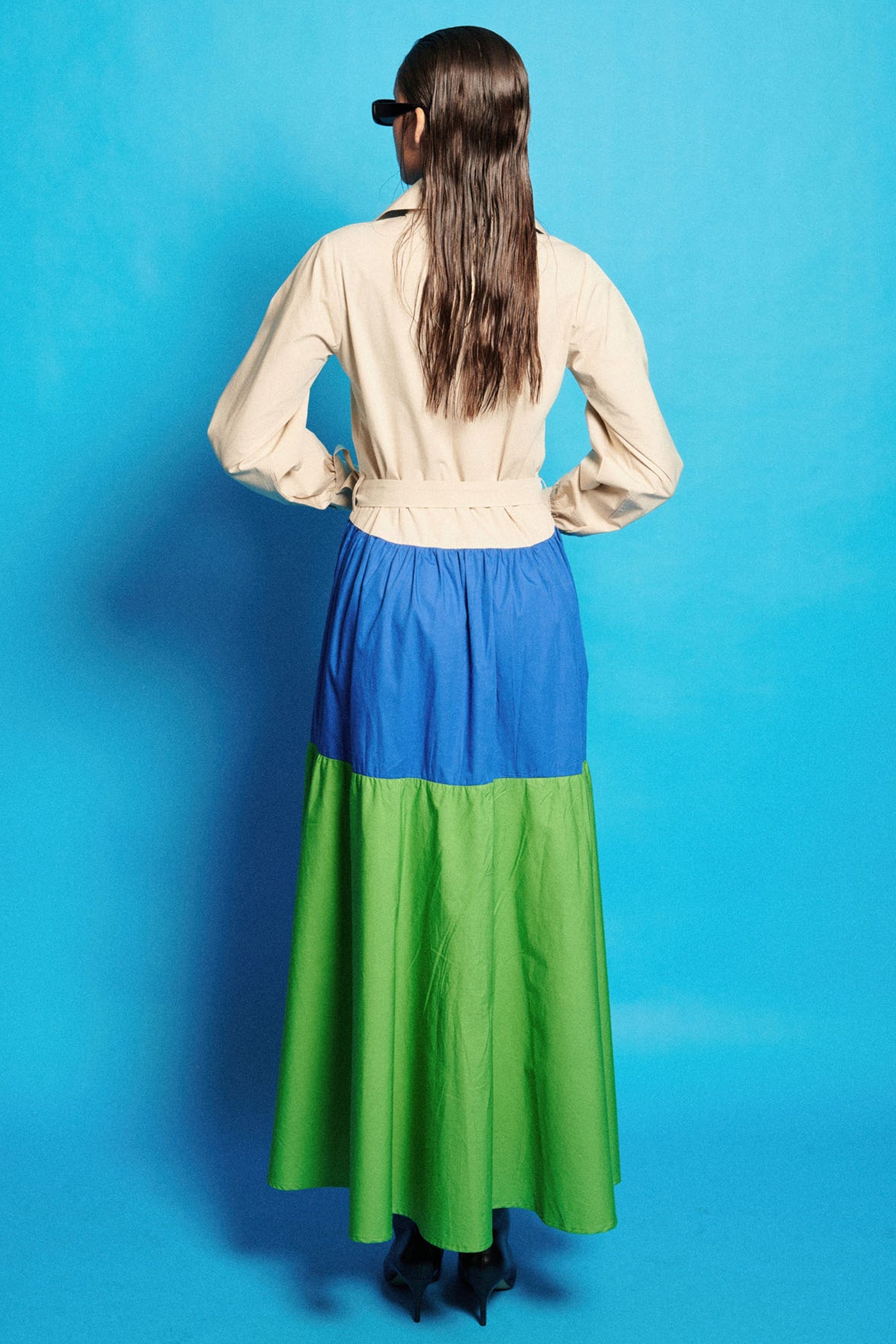 Shweta Tiwari n Two Tier Poplin Colour Contrast Long Dress
