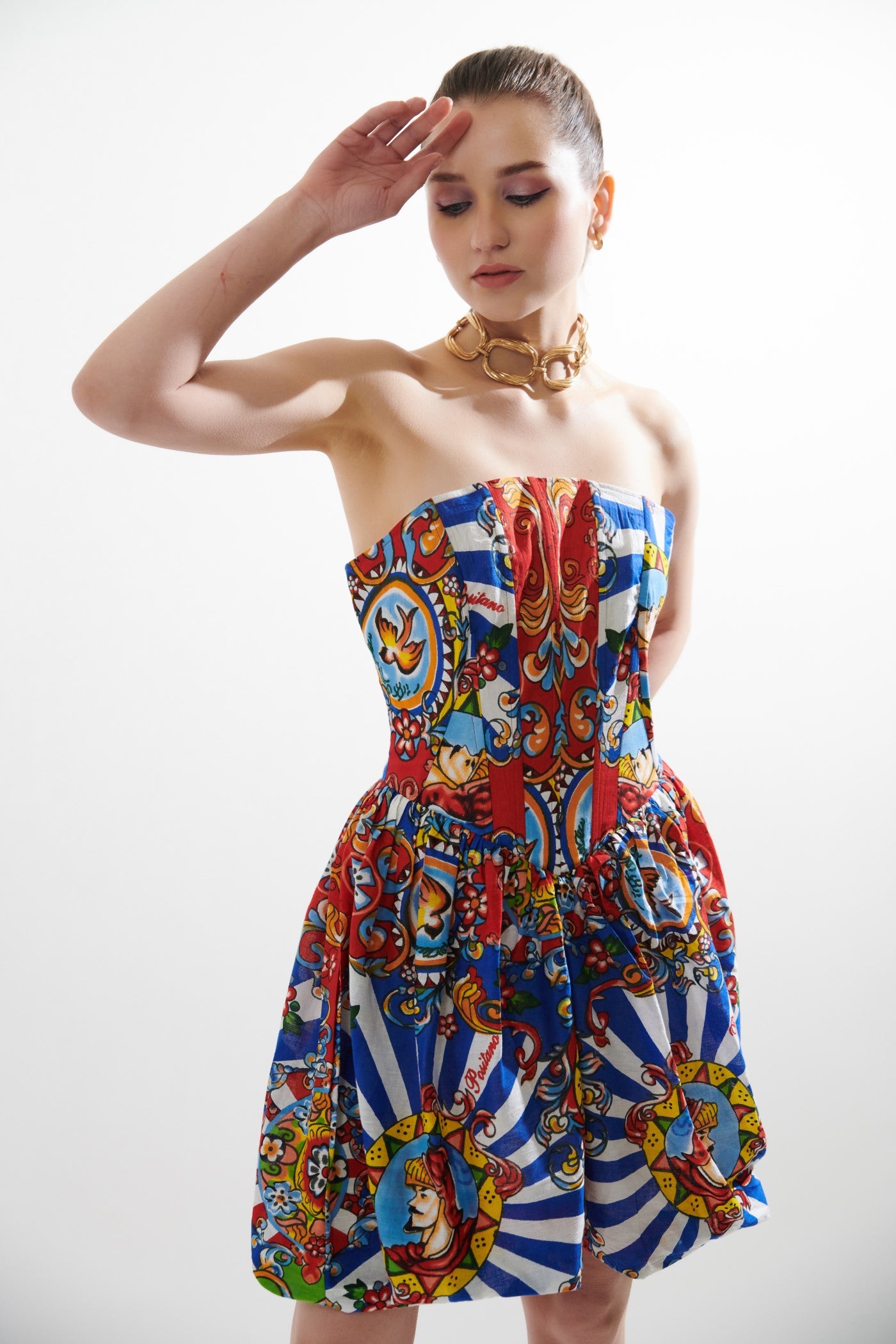 printed corset short dress