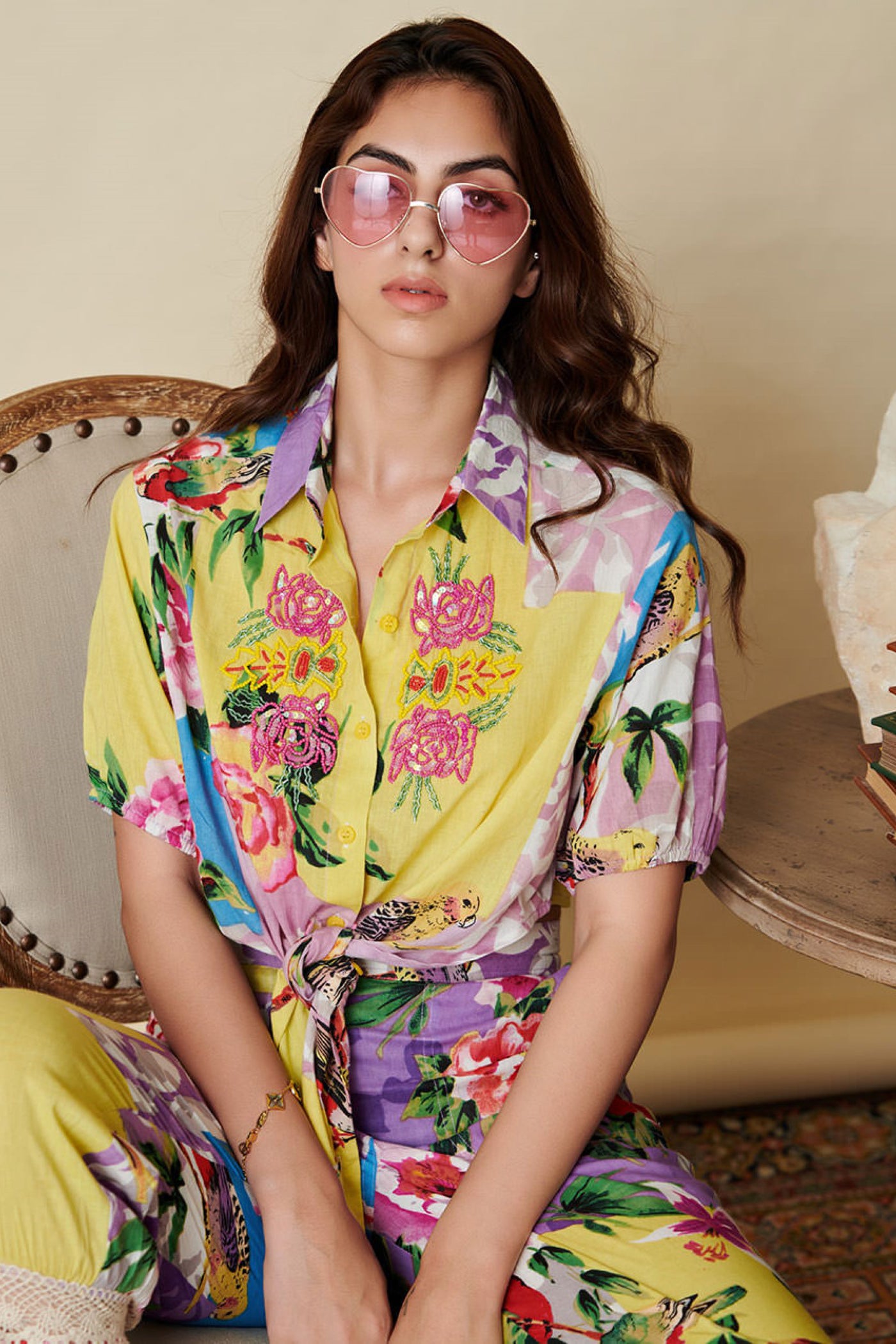 embroidered crop top with pants set