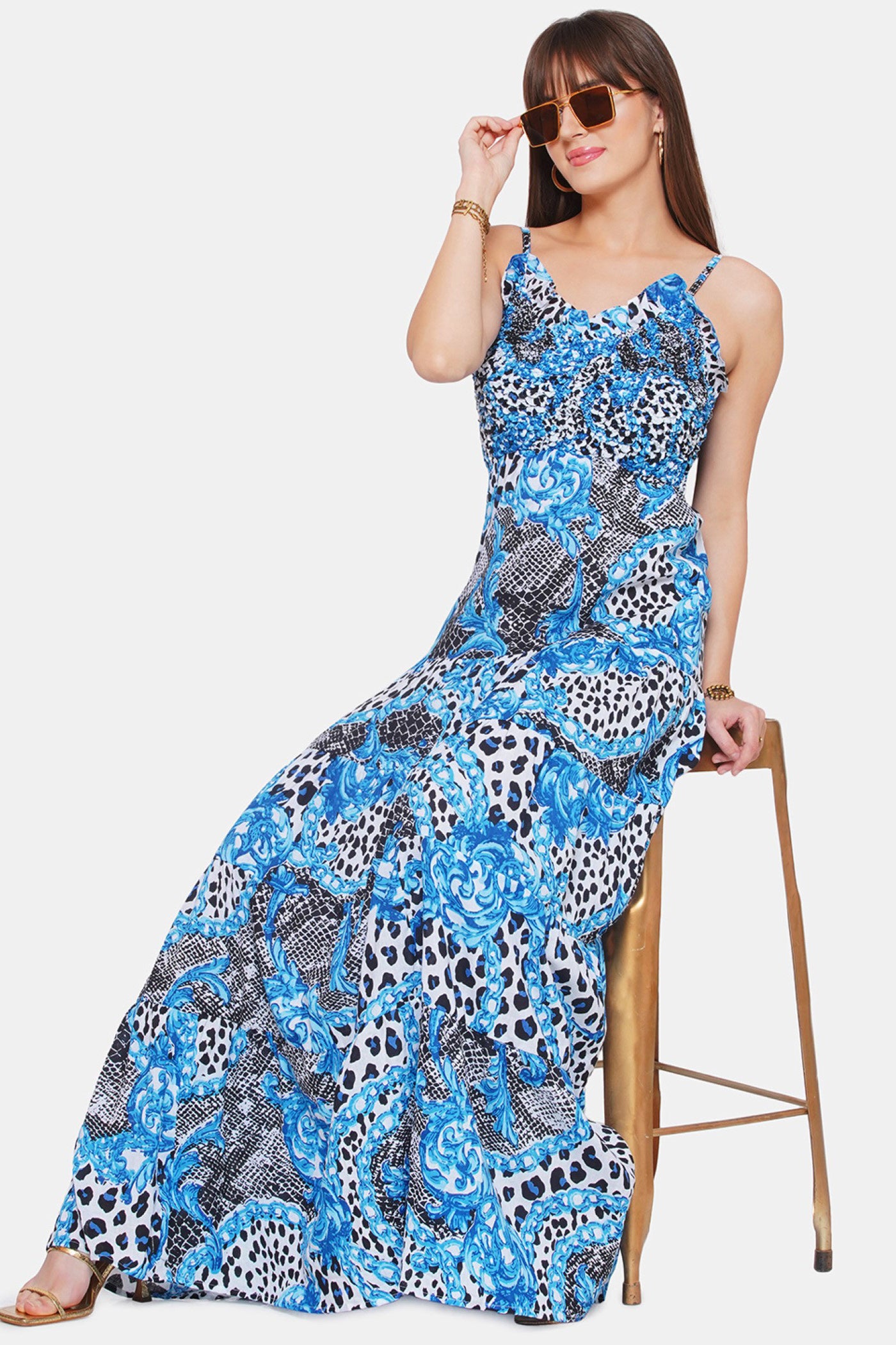 Blue Printed Tier Dress
