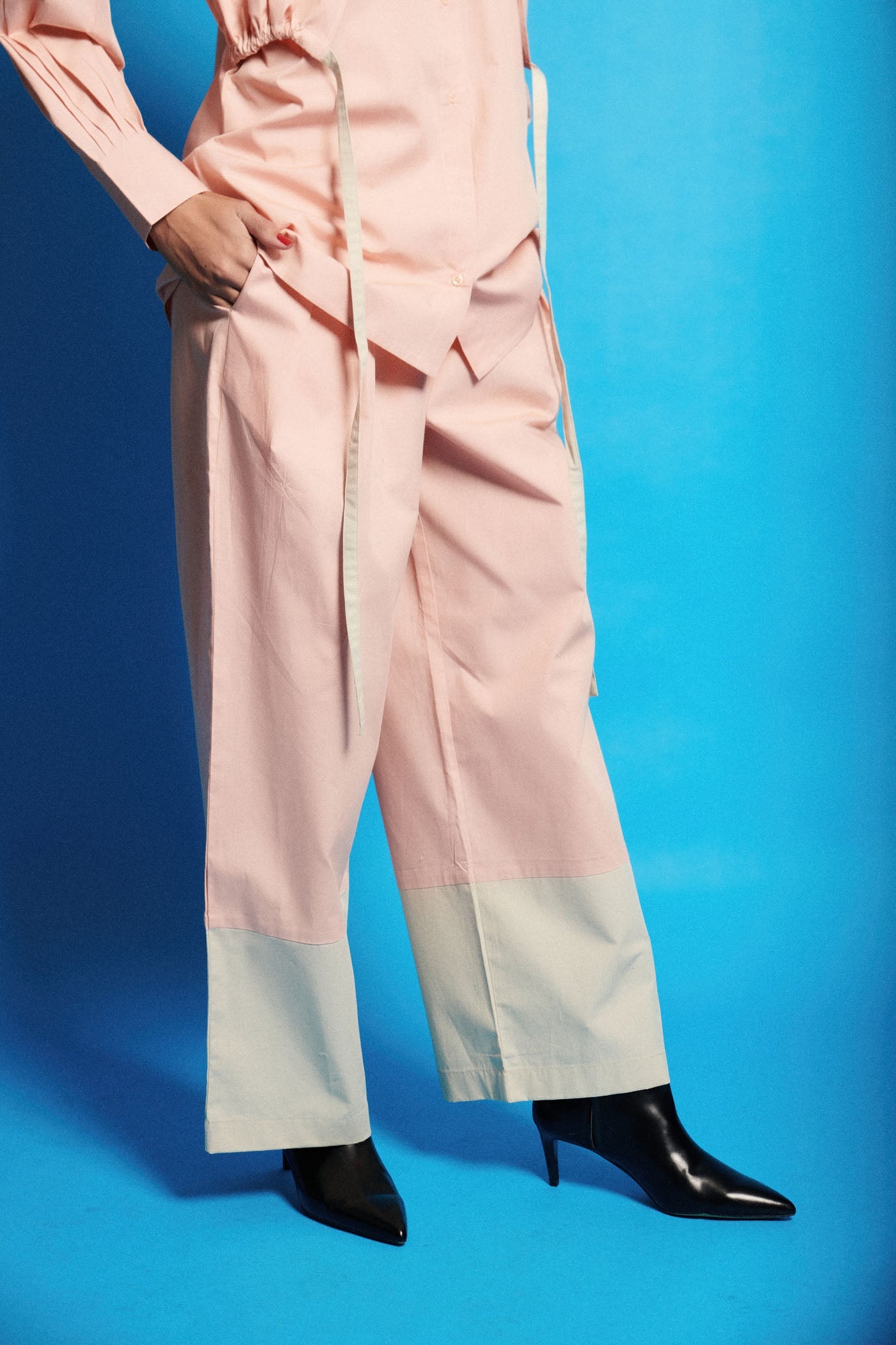 Shirt Pant Set With Attached Poplin Crop Top