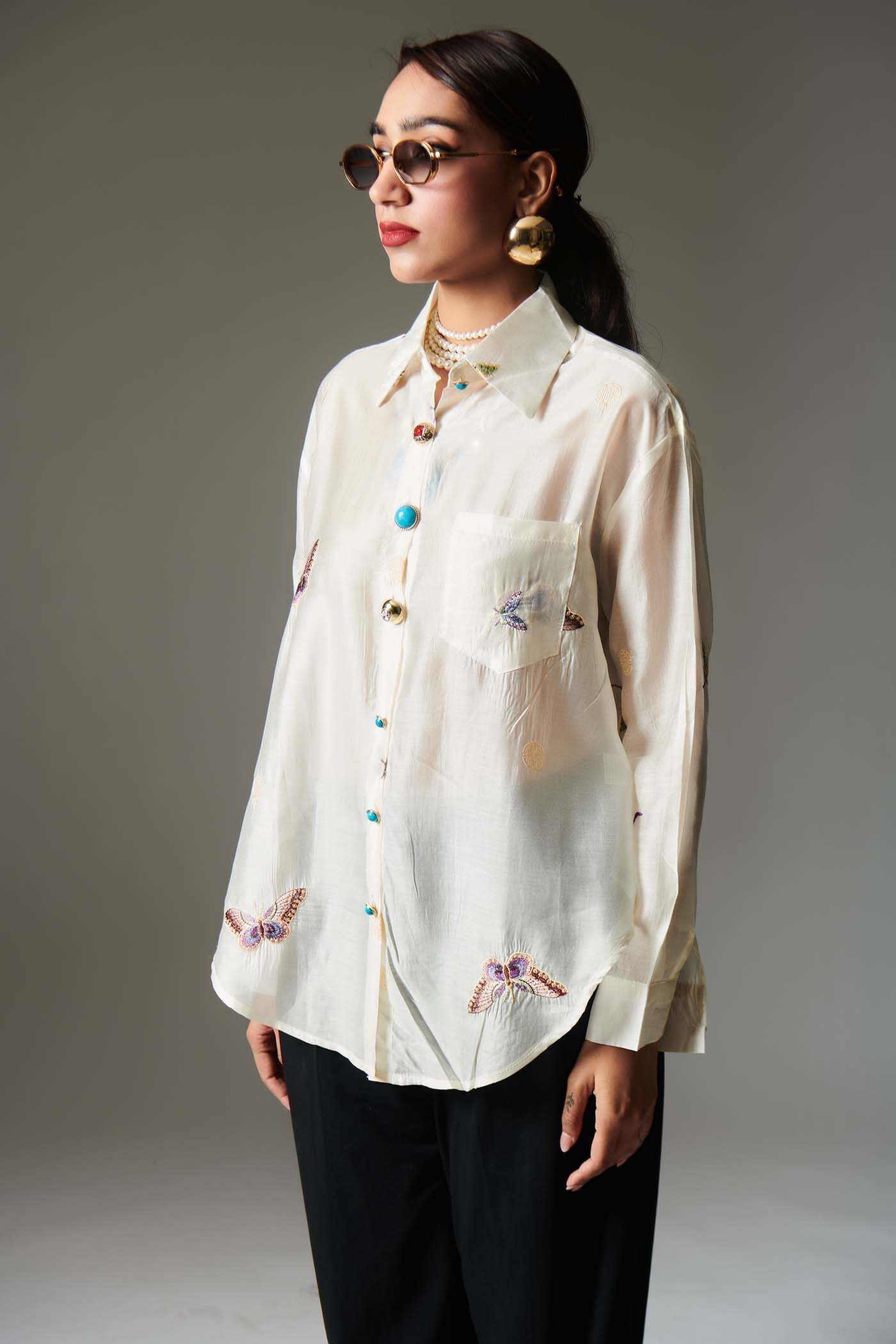 Yashasvi Shrivastava In Butterfly Embroidered Breeze Shirt