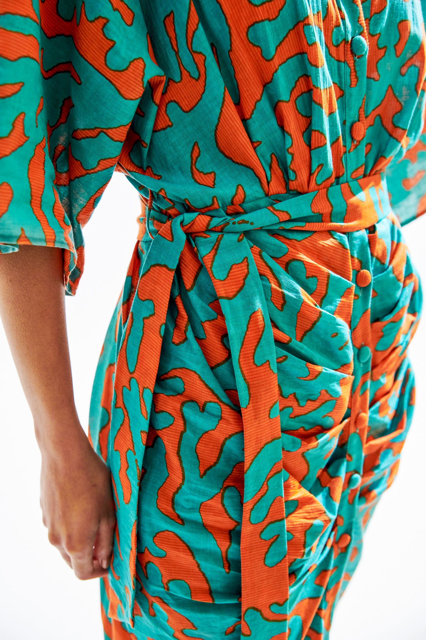 teal green orange printed dress