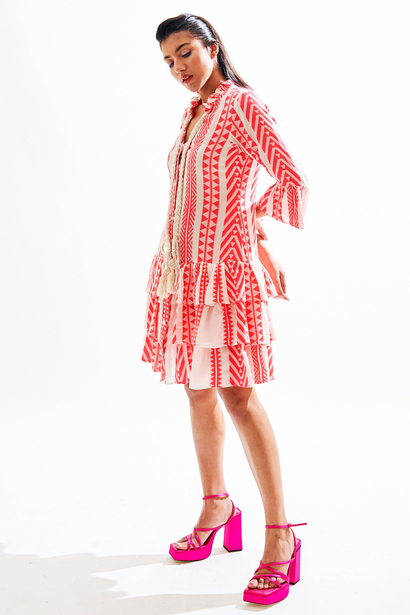 Hina Khan In braided tussle tier dress