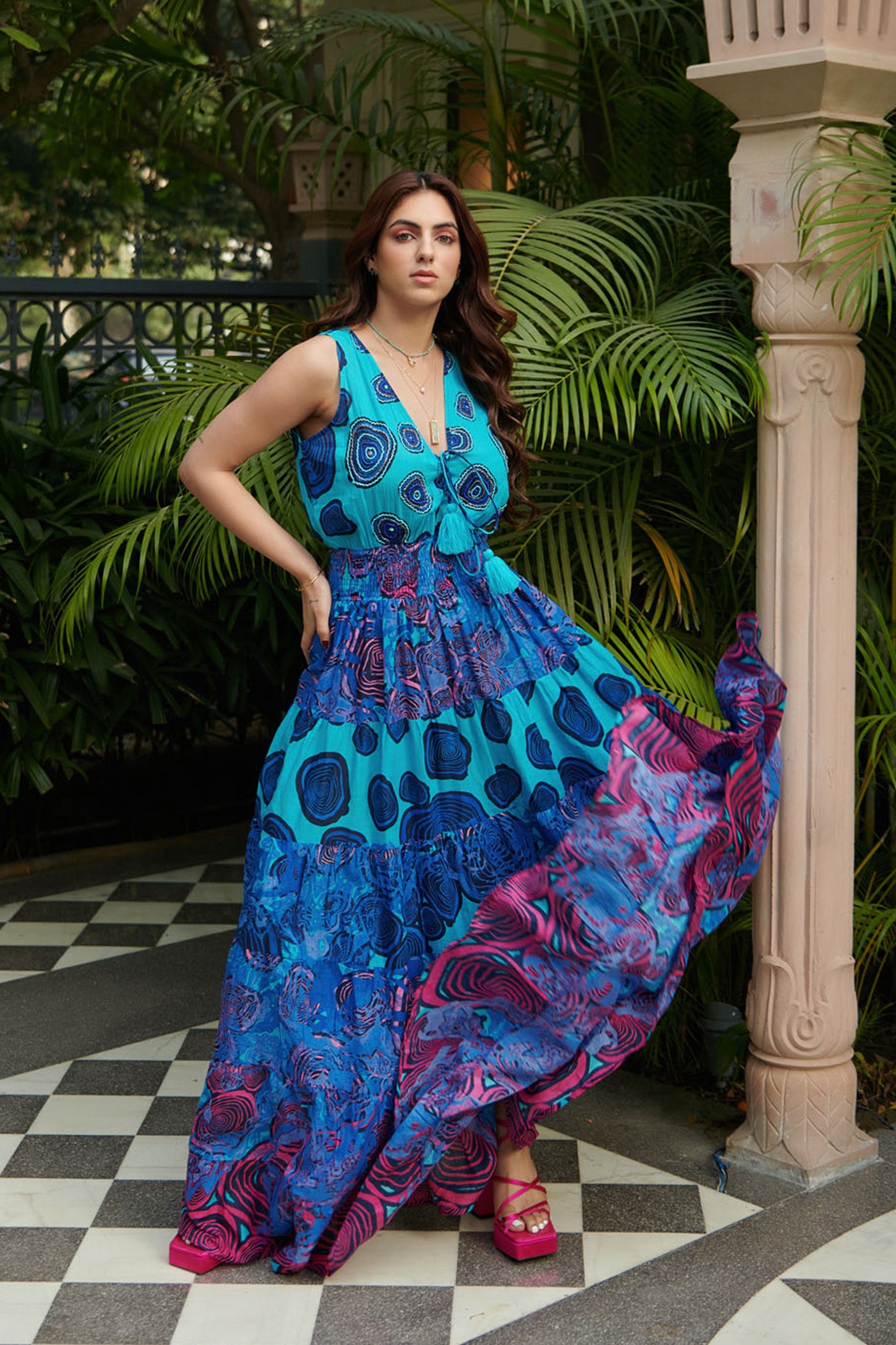 Indigo Printed sleeveless maxi dress