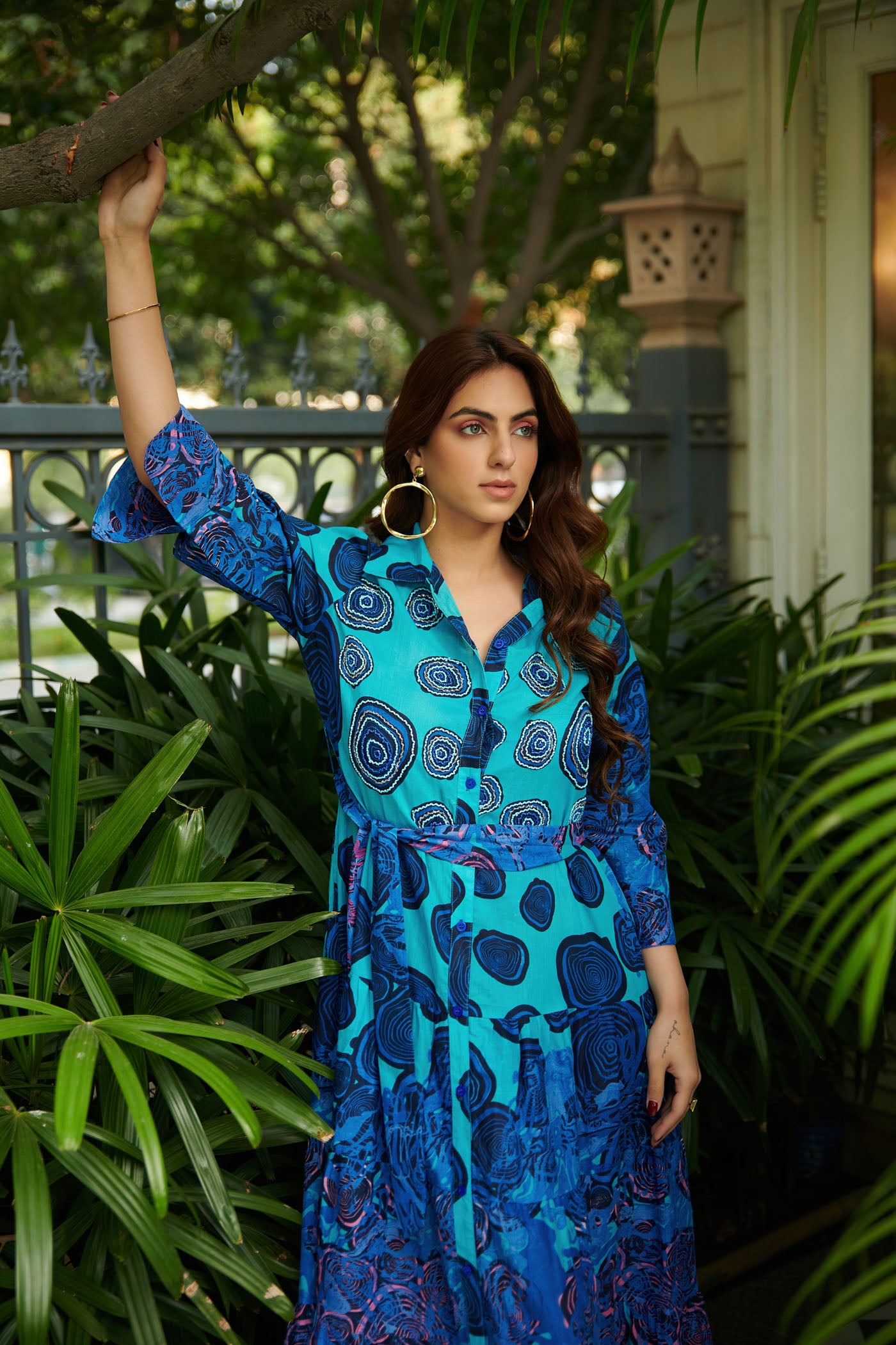 Indigo Printed quarter sleeve maxi dress