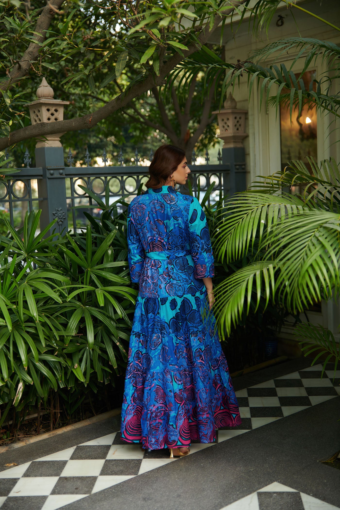 Indigo Printed quarter sleeve maxi dress