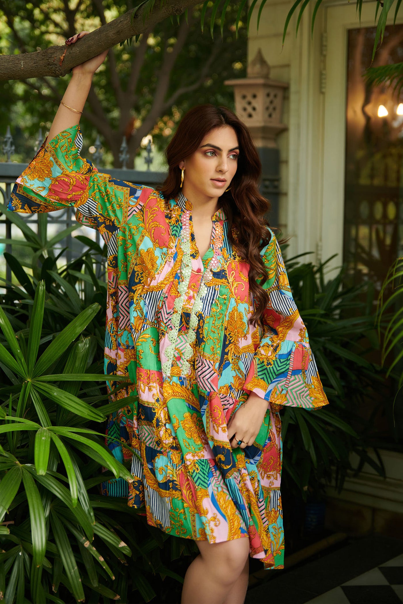 Multicolor printed A line mini dress