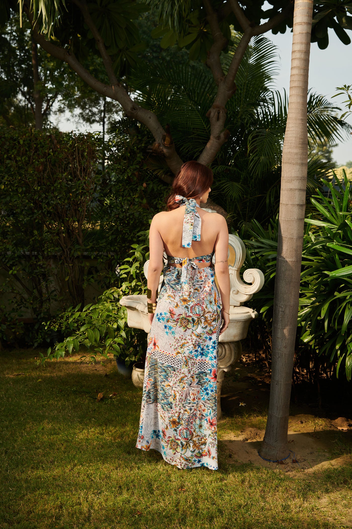 Halter neck printed maxi dress