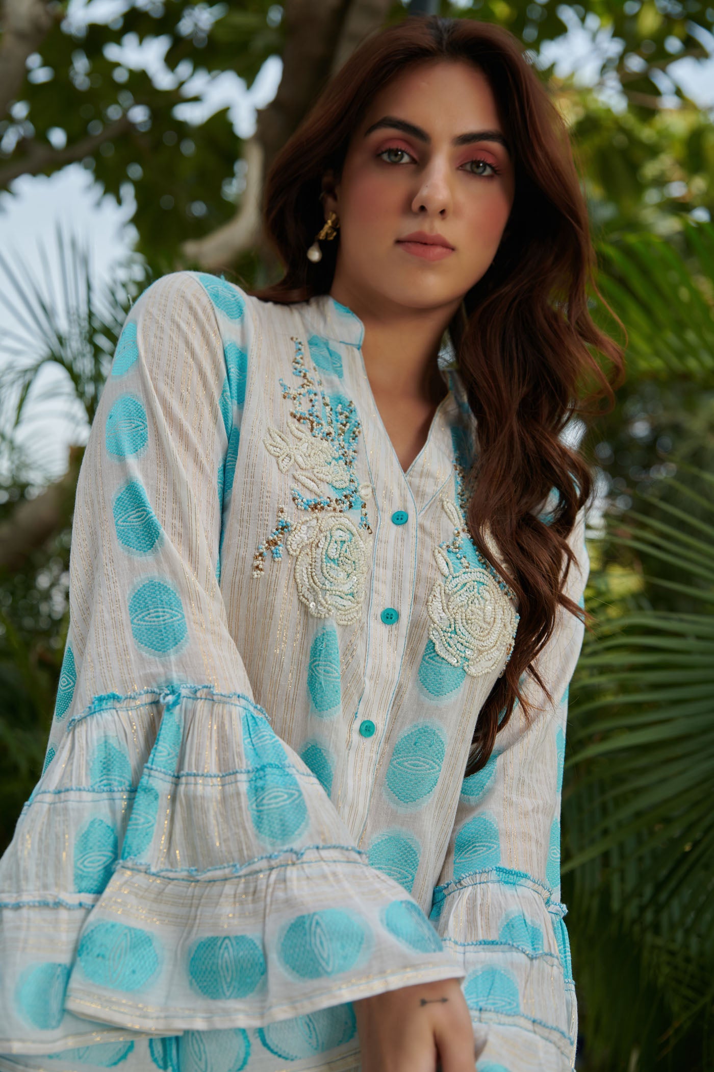 White bell sleeves short aline dress