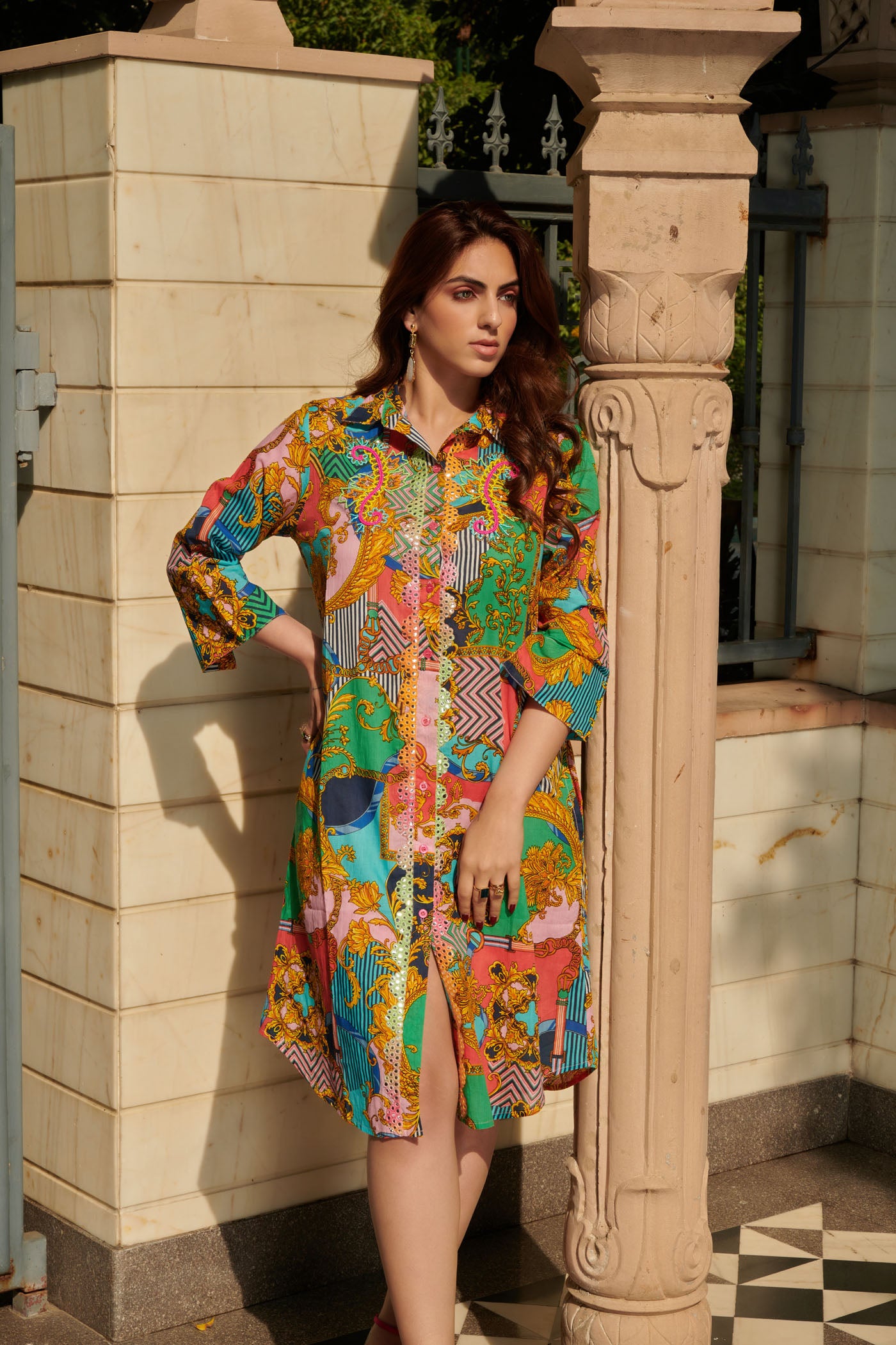 Multicolor printed shirt mini dress