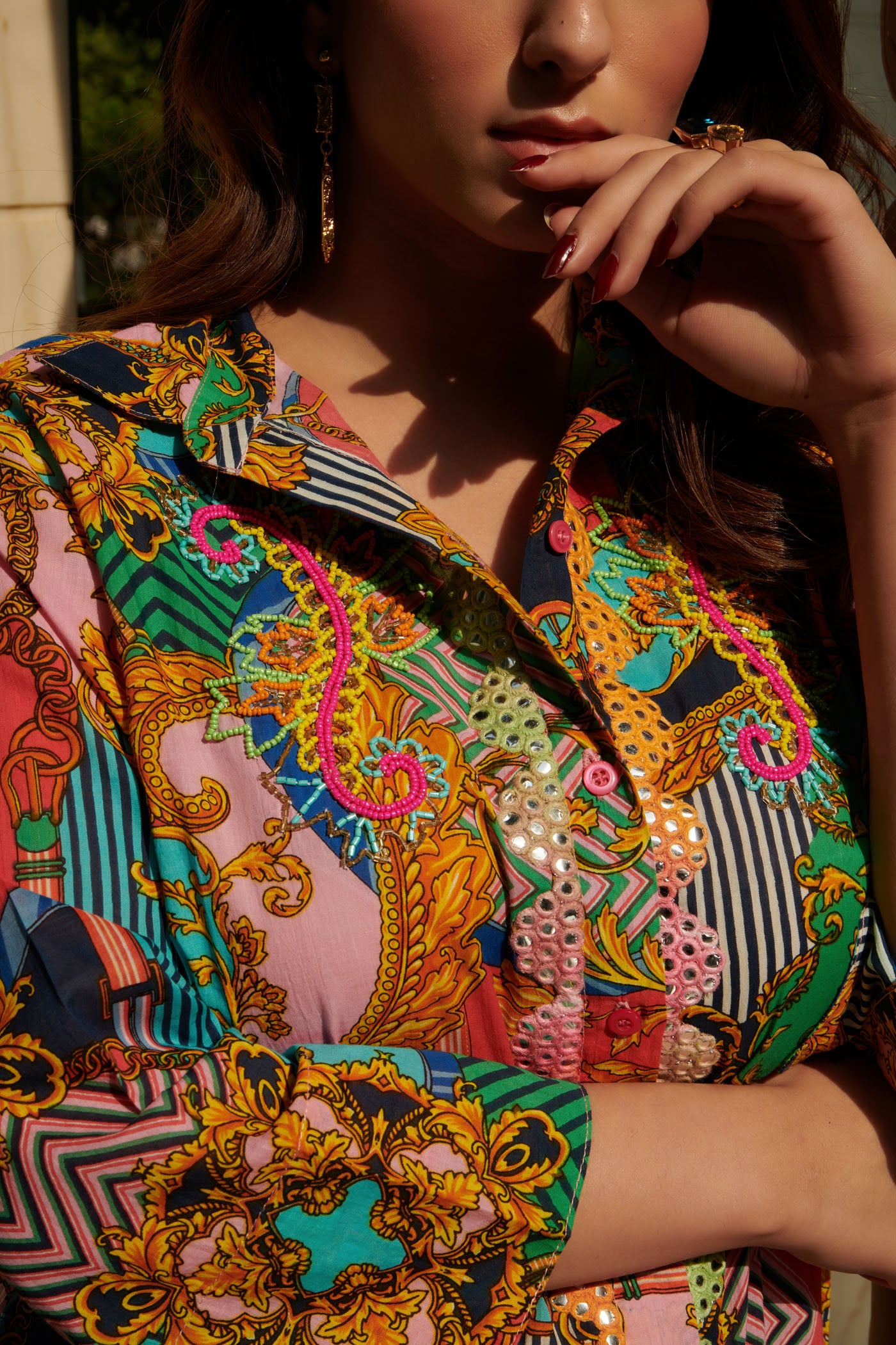 Multicolor printed shirt mini dress