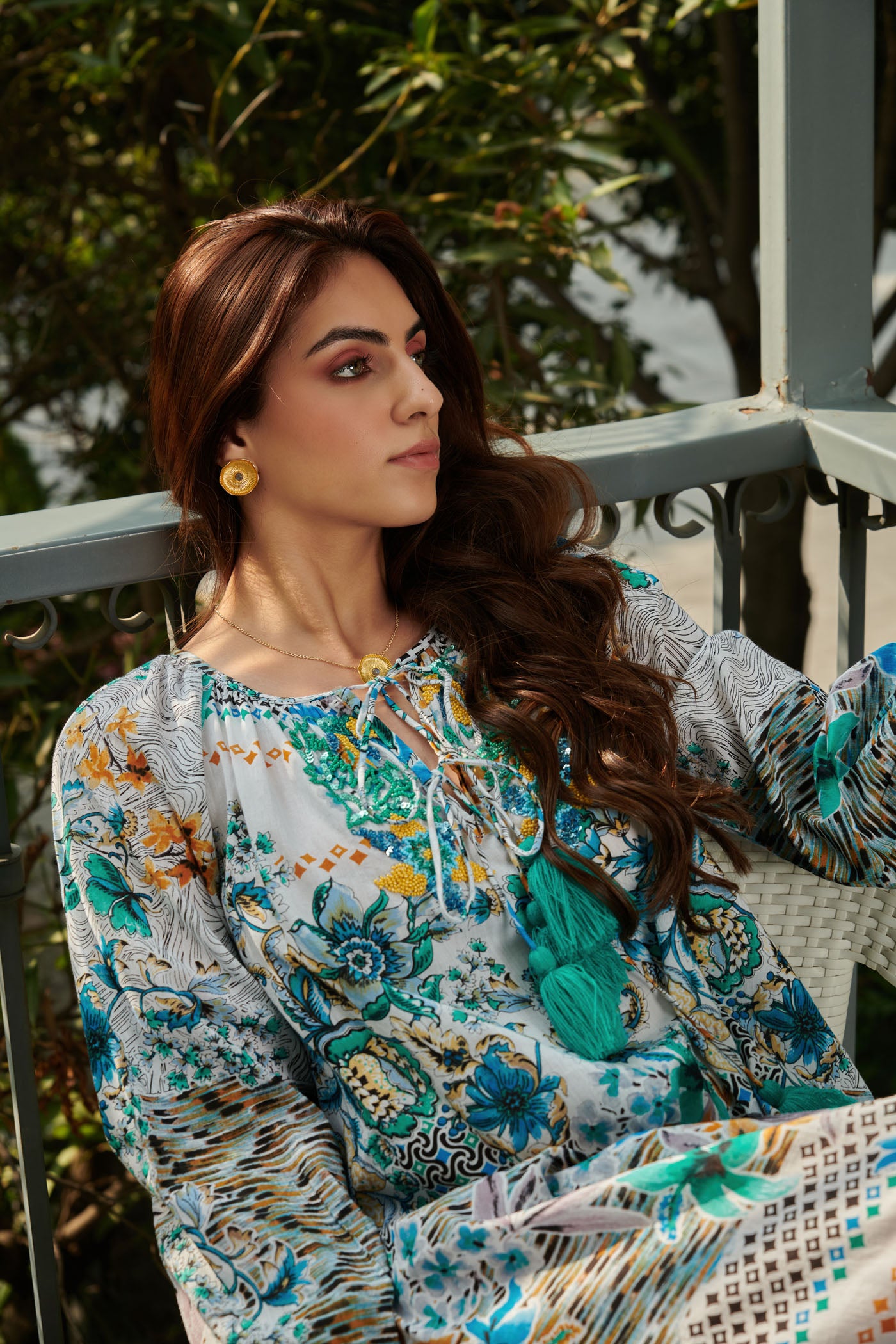 Blue floral printed long dress